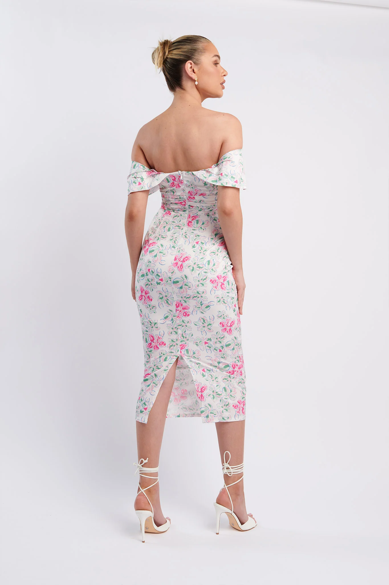 Lillianne Off-Shoulder Midi Dress Floral Pink - Image 2