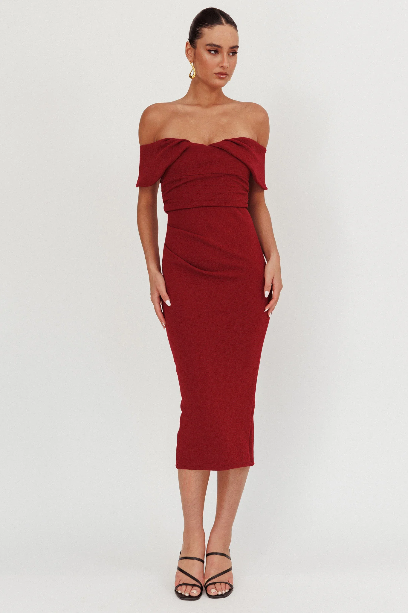 Lillianne Off-Shoulder Midi Dress Wine - Image 4