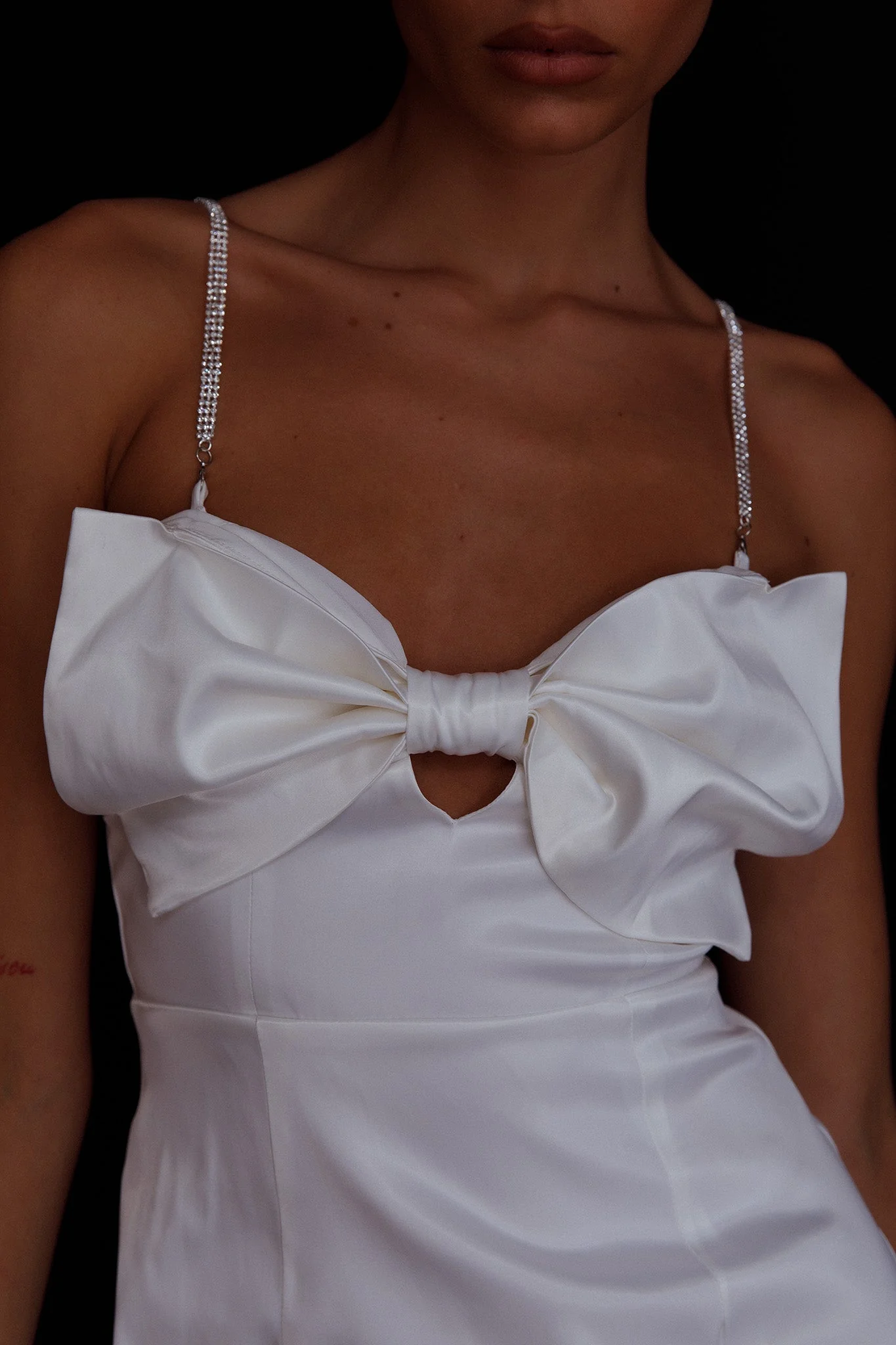 Lilly Bow Diamante Mini Dress White - Image 3