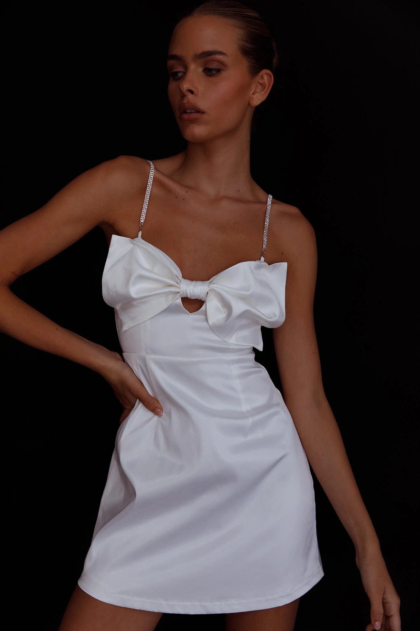 Lilly Bow Diamante Mini Dress White - Image 8