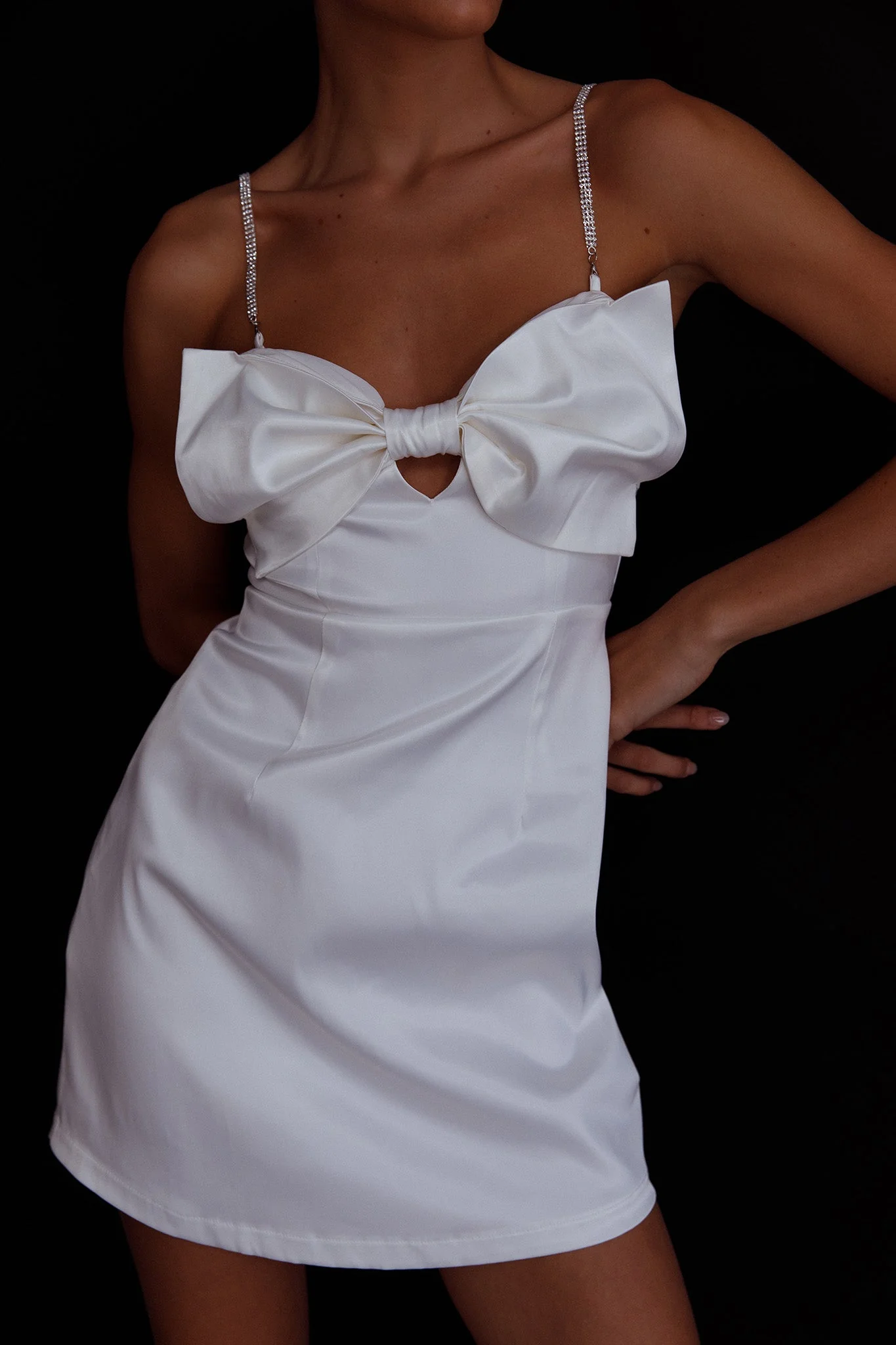 Lilly Bow Diamante Mini Dress White - Image 9