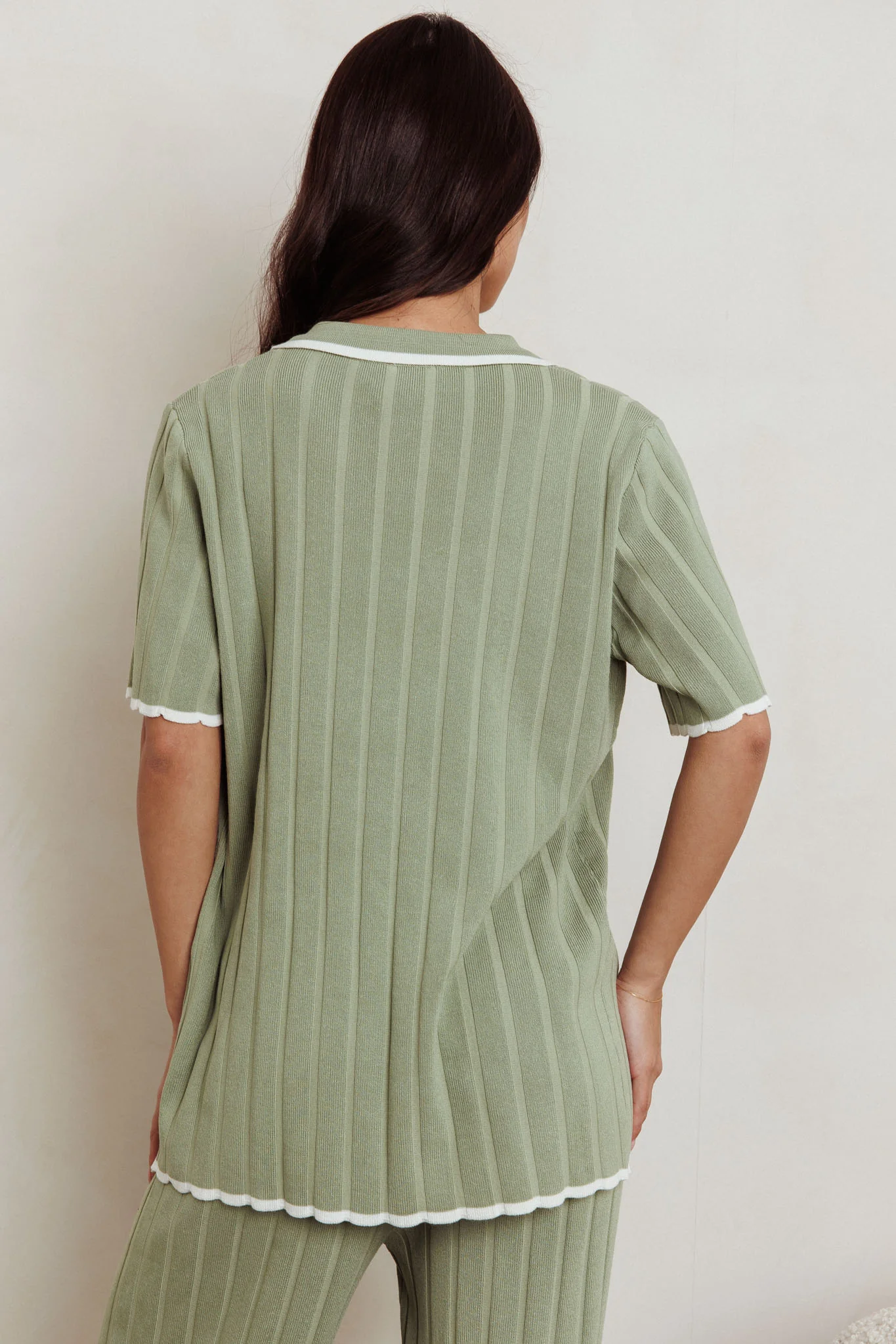 Liloh Ribbed Buttoned Shirt Sage - Image 3