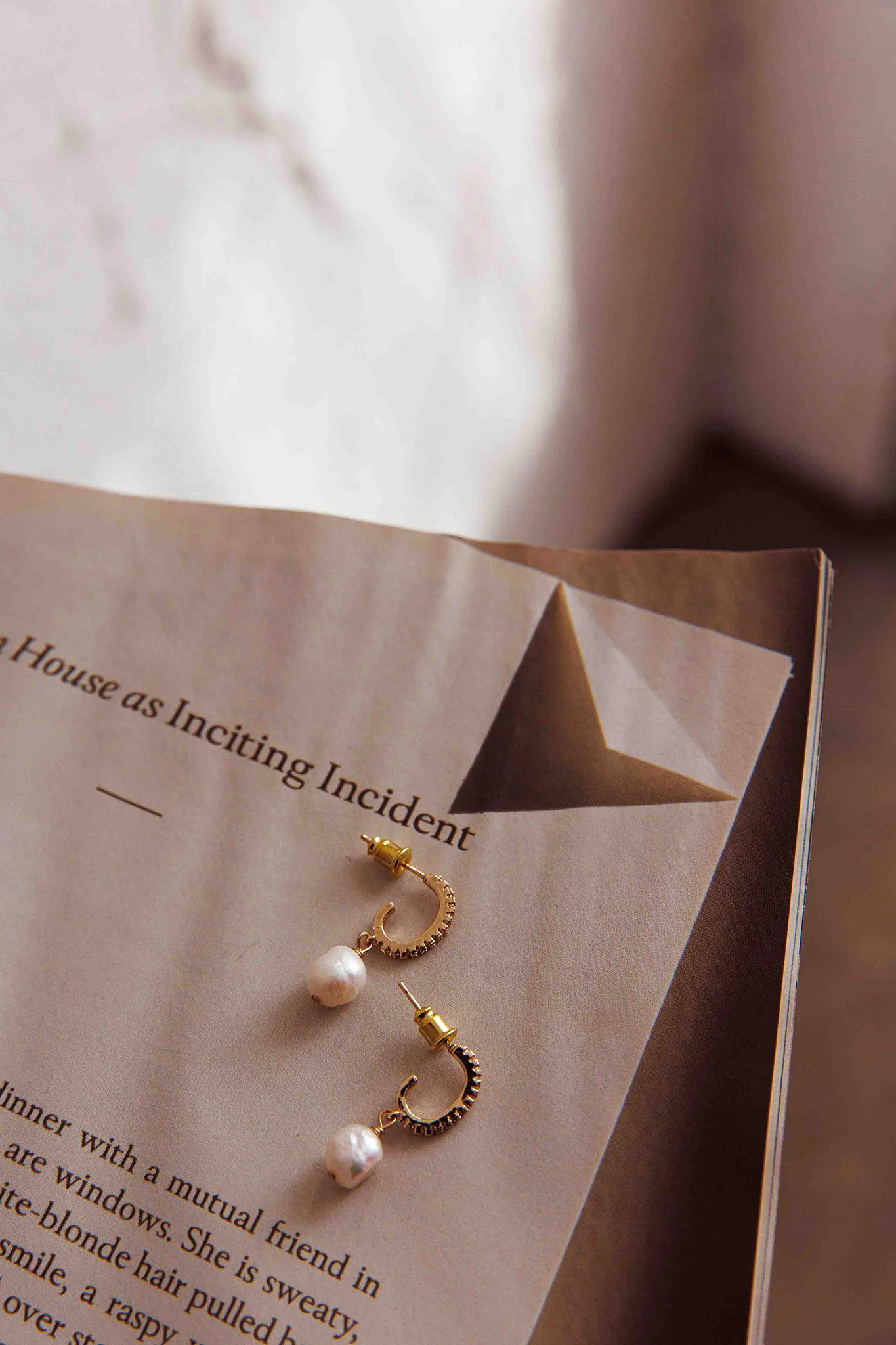 Lily Diamante Pearl Drop Earrings Gold - Image 2