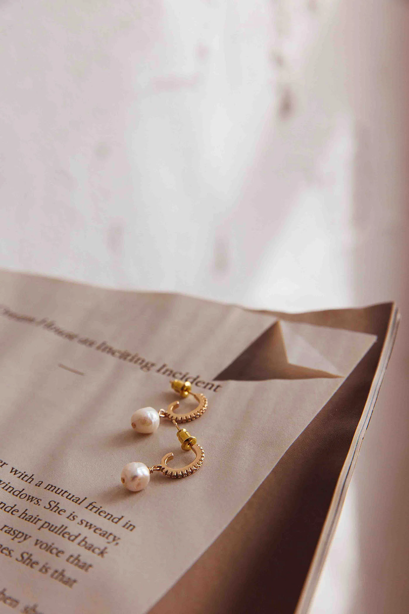 Lily Diamante Pearl Drop Earrings Gold - Image 3