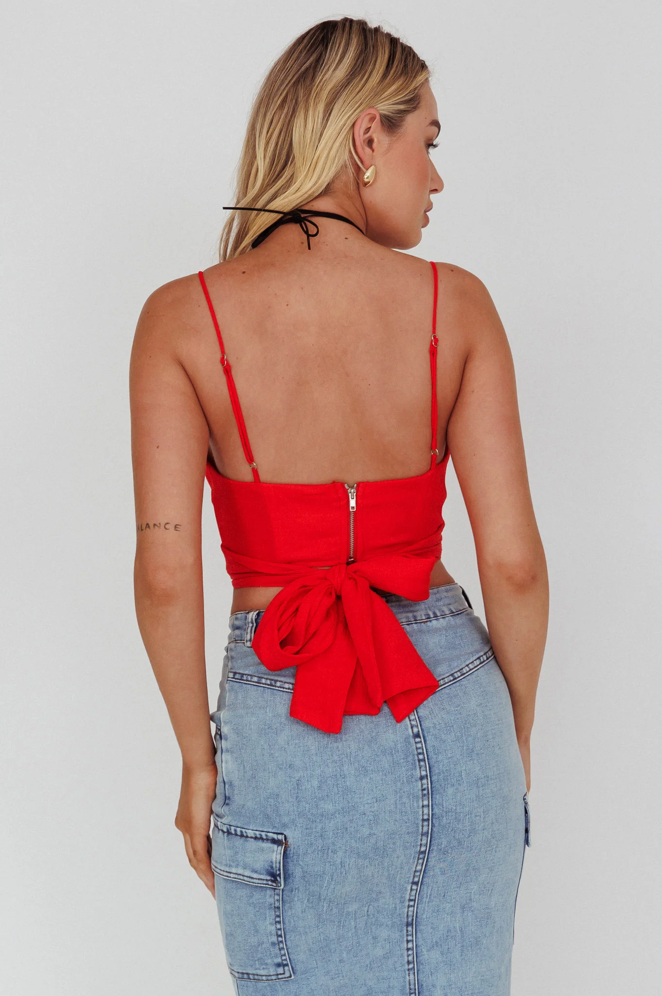 Linka Cami Strap Crop Top Red - Image 2