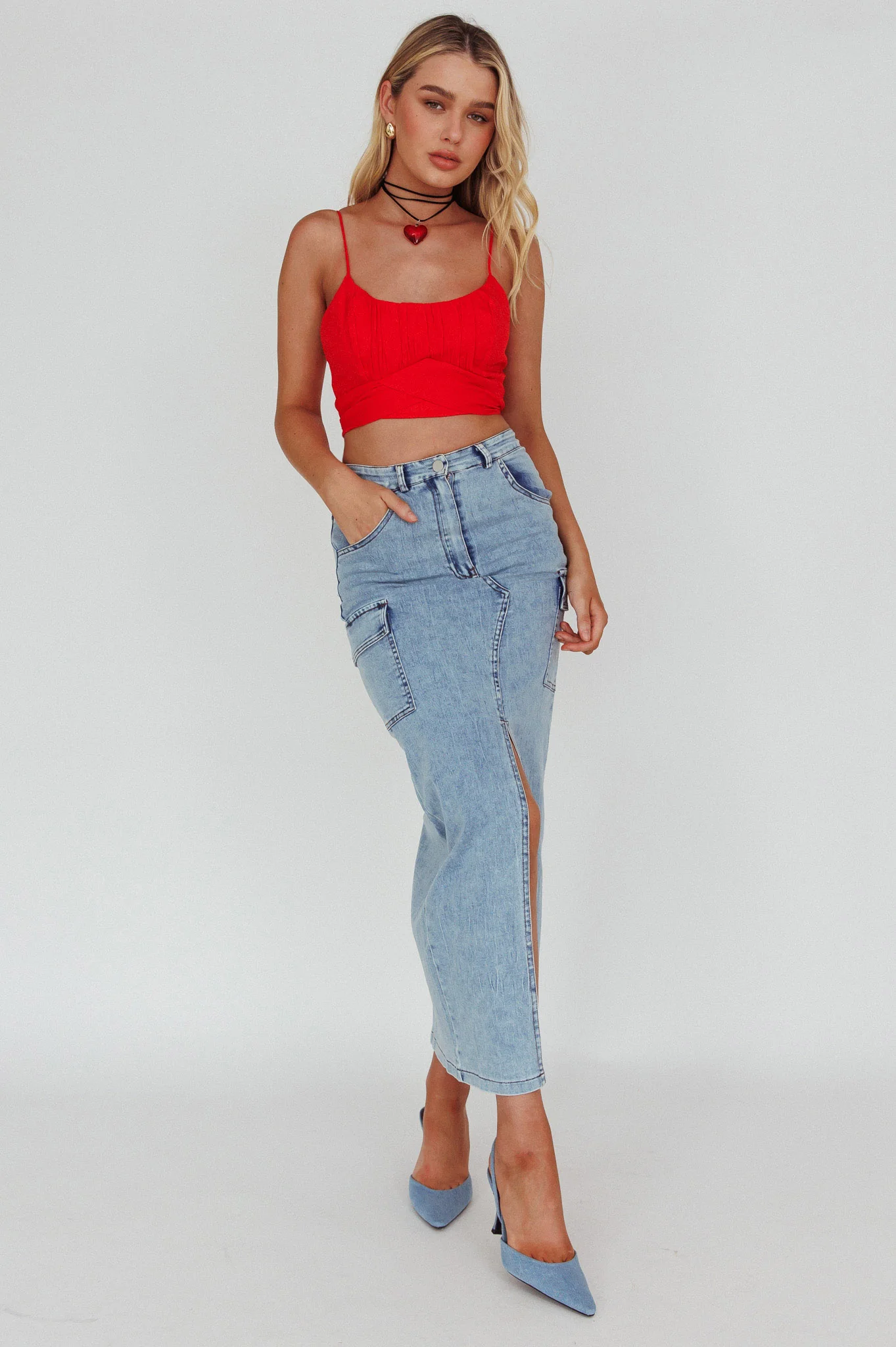 Linka Cami Strap Crop Top Red - Image 3