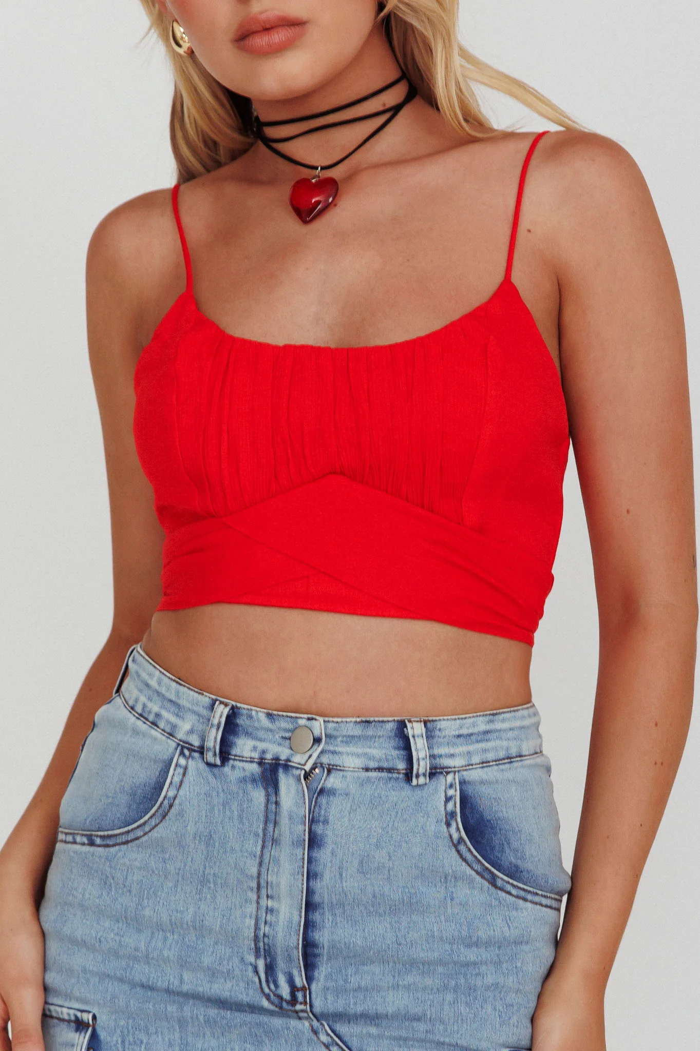 Linka Cami Strap Crop Top Red - Image 4