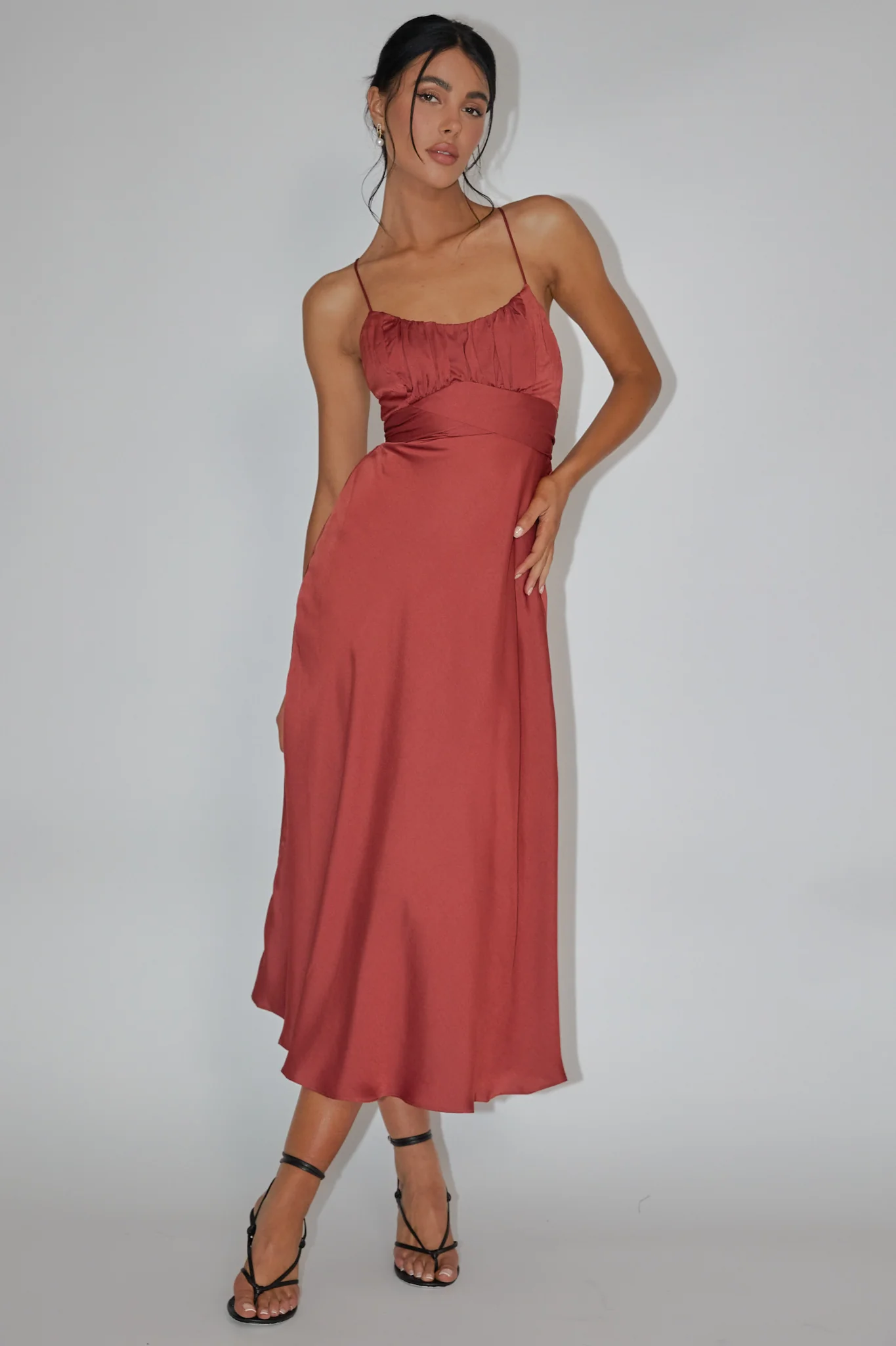Linka Cami Strap Midi Dress Chocolate - Image 3