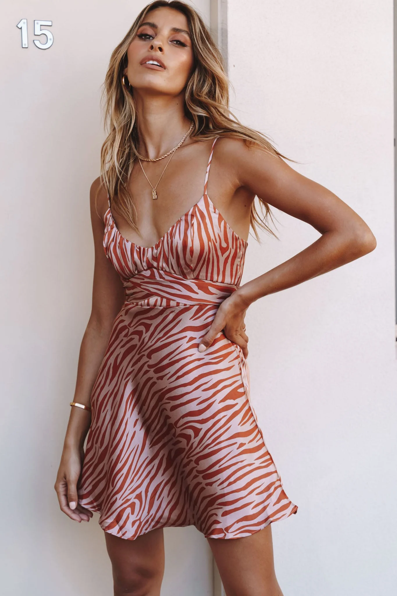 Linka Cami Strap Tie-Back Dress Zebra Print Pink/Orange - Image 7