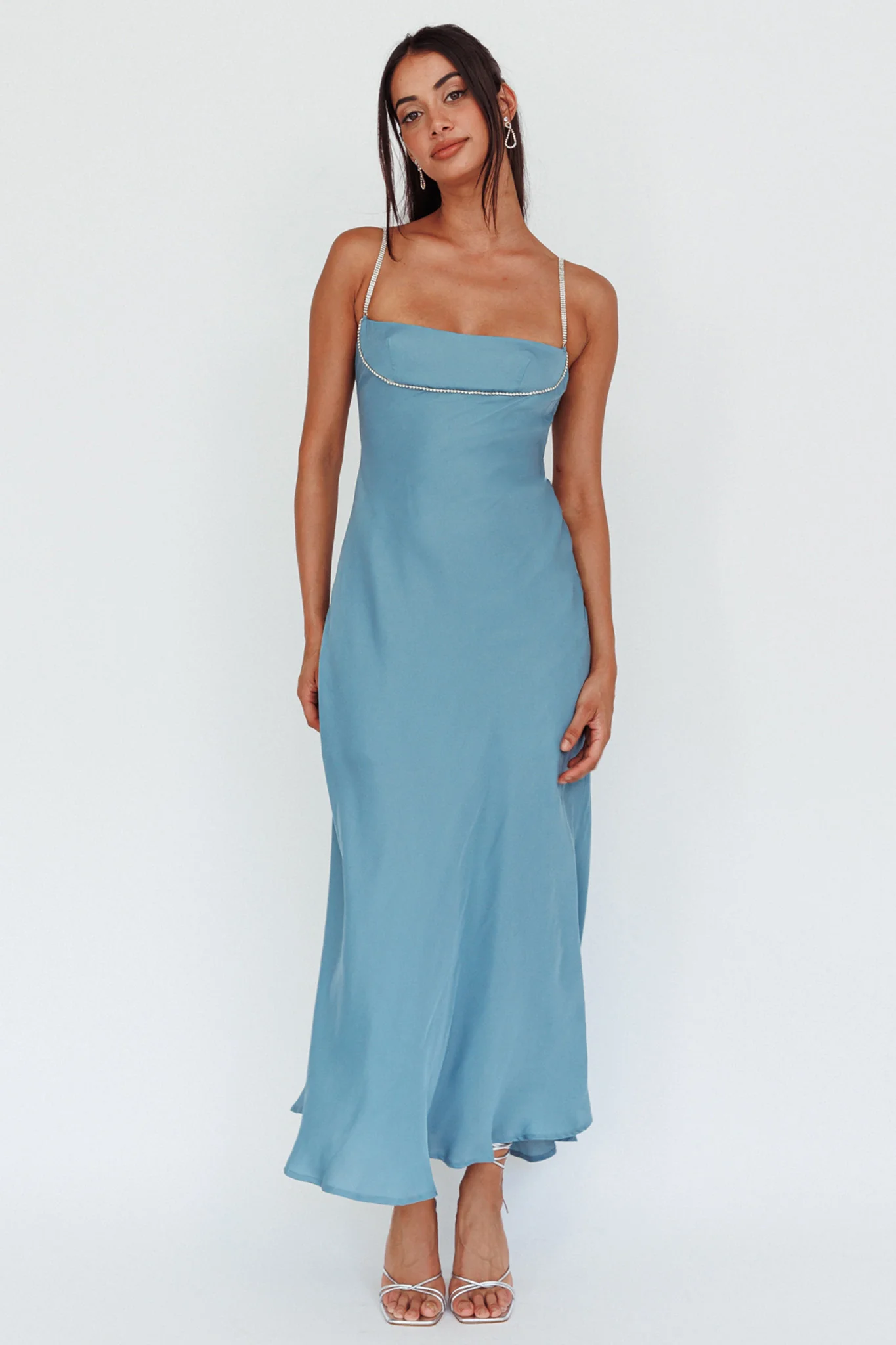 Linka Diamante Strap Maxi Dress Steel - Image 3