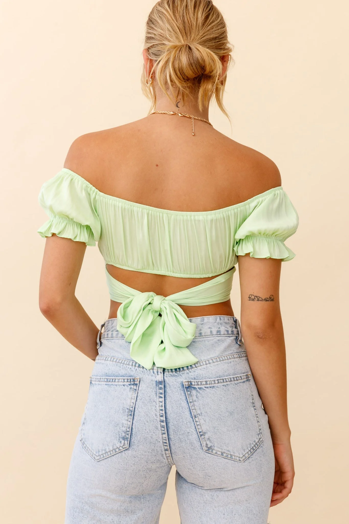 Linka Off-Shoulder Tie-Back Crop Top Apple - Image 2