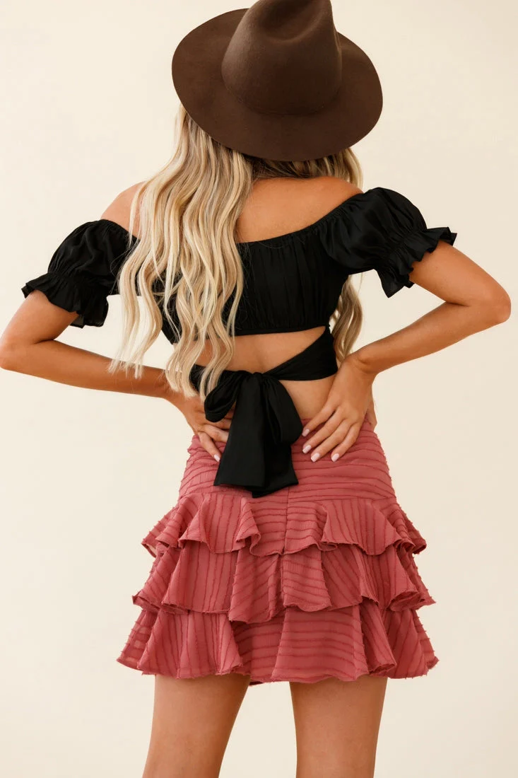 Linka Off-Shoulder Tie-Back Crop Top Black - Image 3