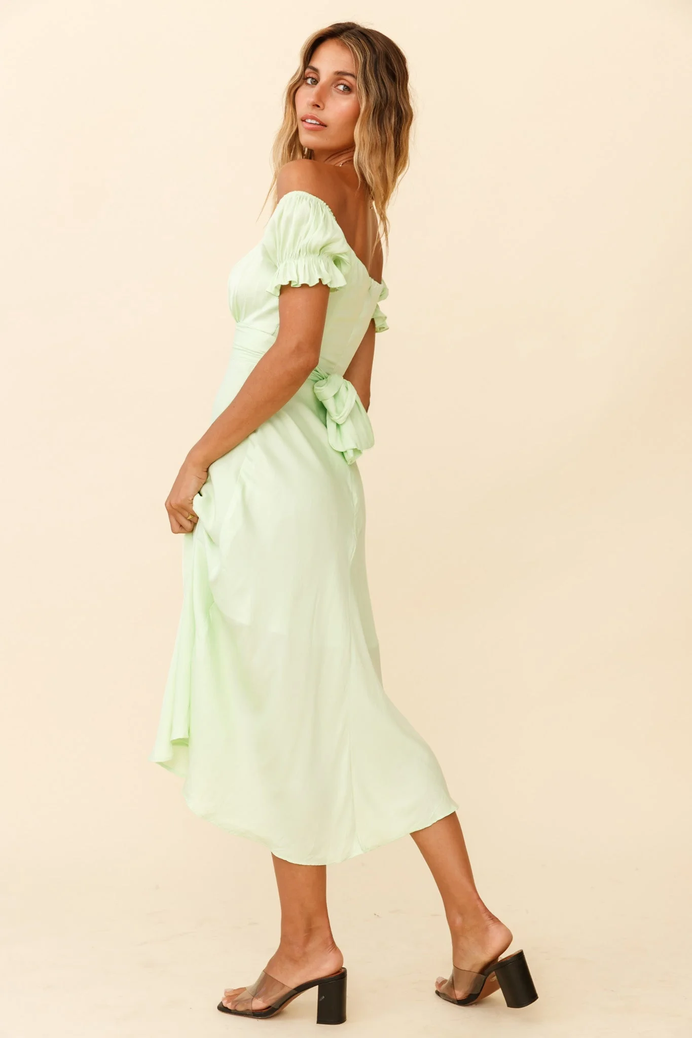Linka Off-Shoulder Tie Back Midi Dress Apple - Image 2