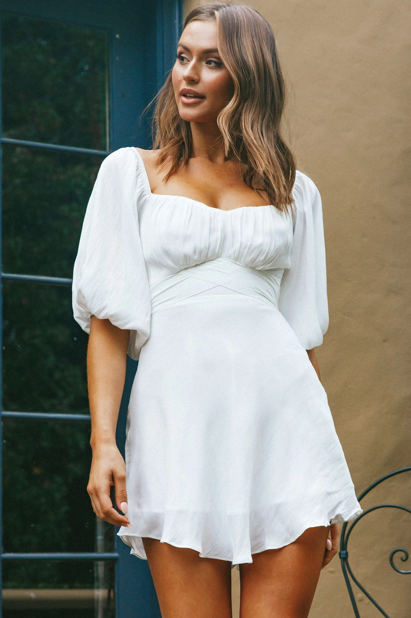 Linka On or Off-Shoulder Half Sleeve Tie-Back Dress White - Image 4