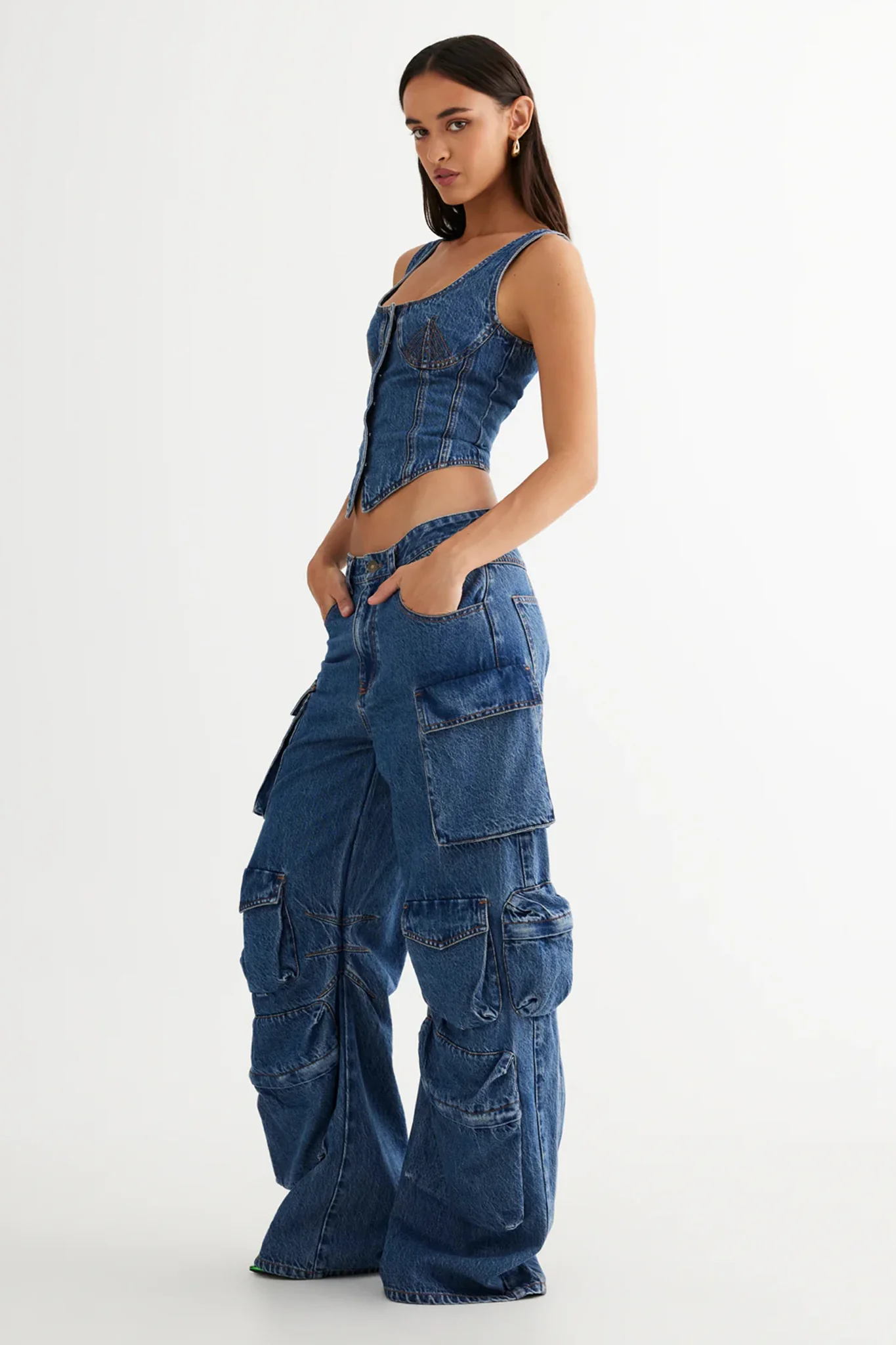 LIONESS After Hours Corset Top Blue Denim - Image 5