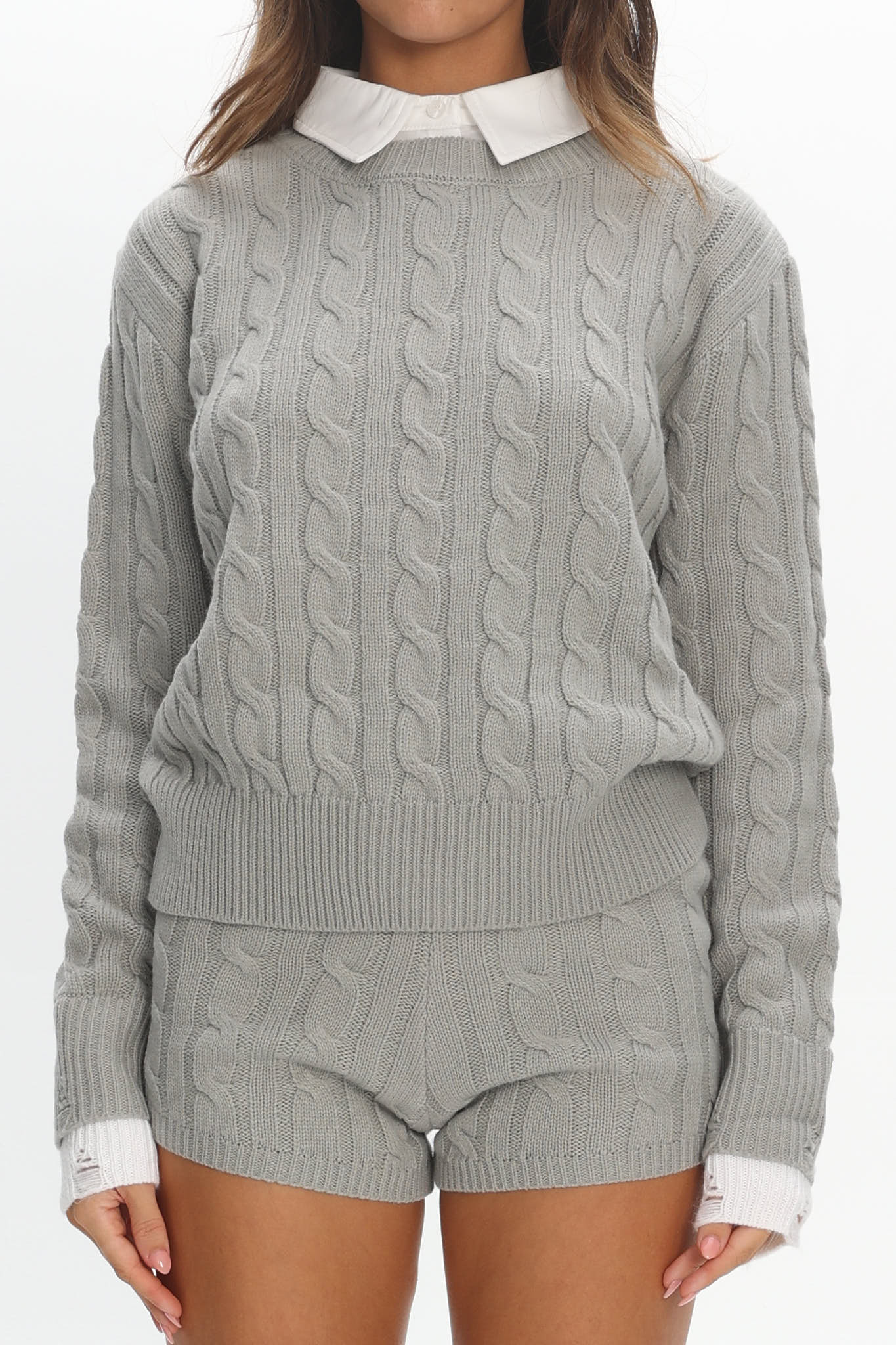 LIONESS Coastal Cable Knit Sweater Cloud - Image 4