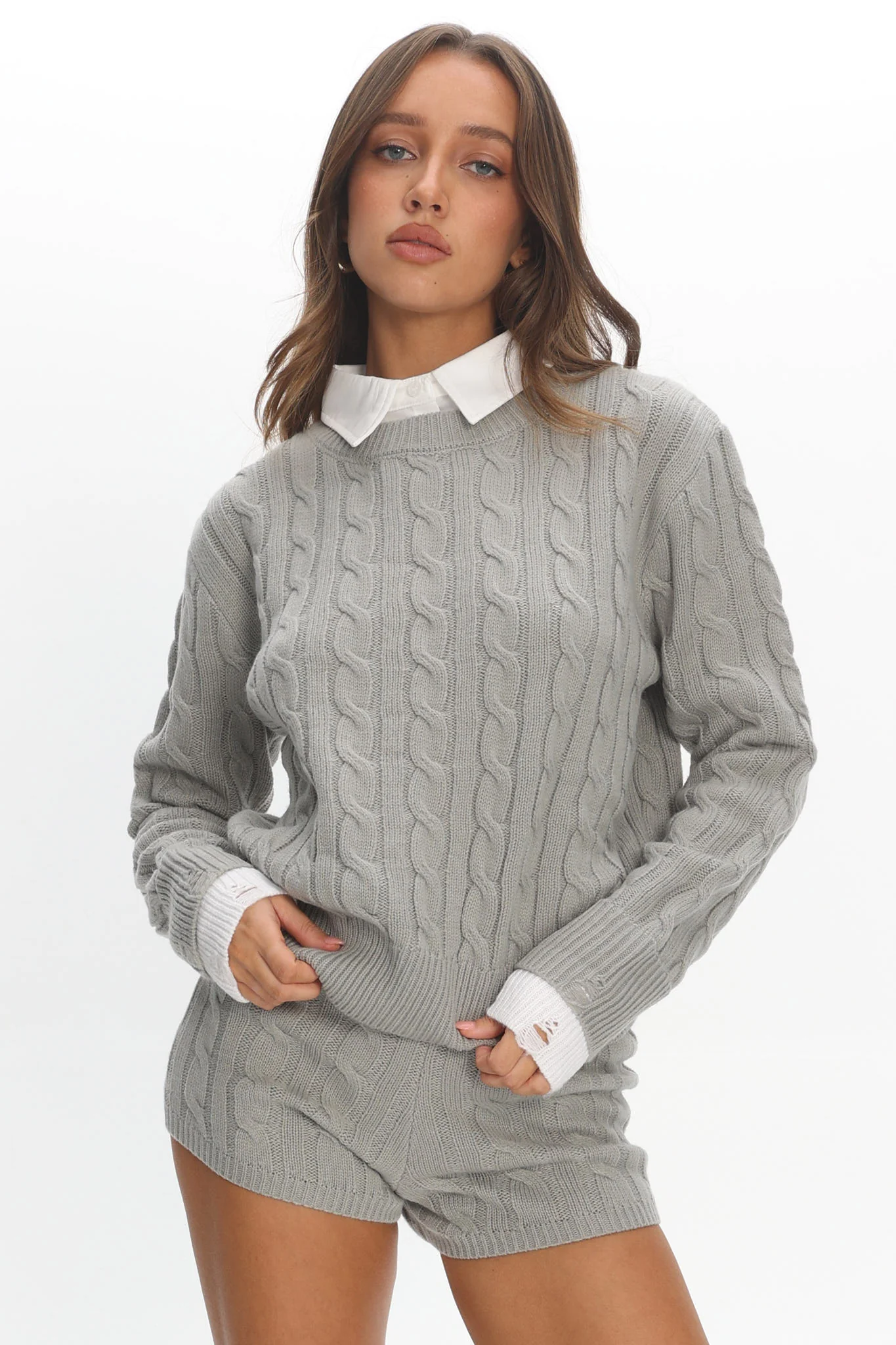 LIONESS Coastal Cable Knit Sweater Cloud - Image 5
