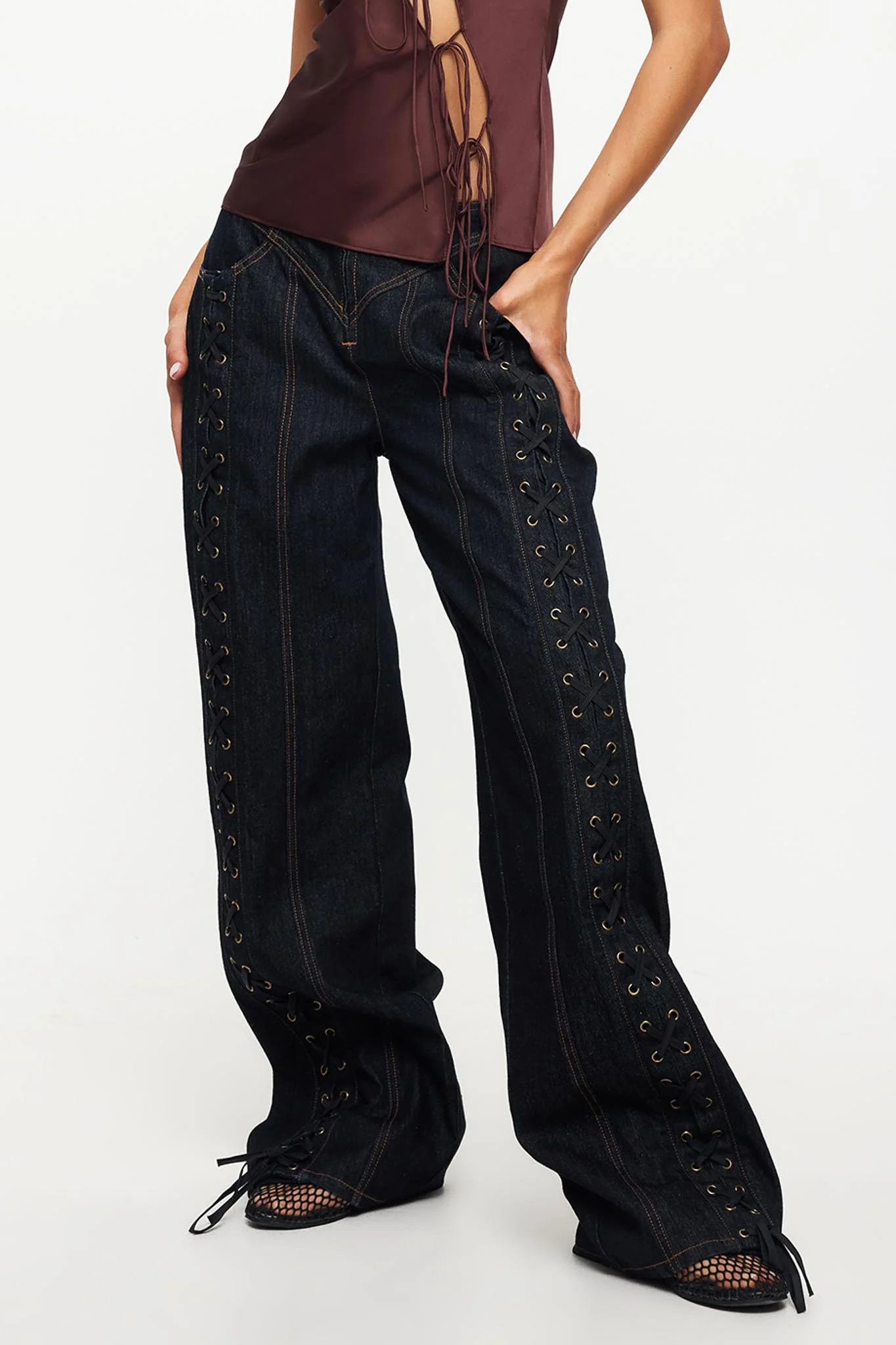 LIONESS Daydream Tie-Up Jeans Dark Denim - Image 4