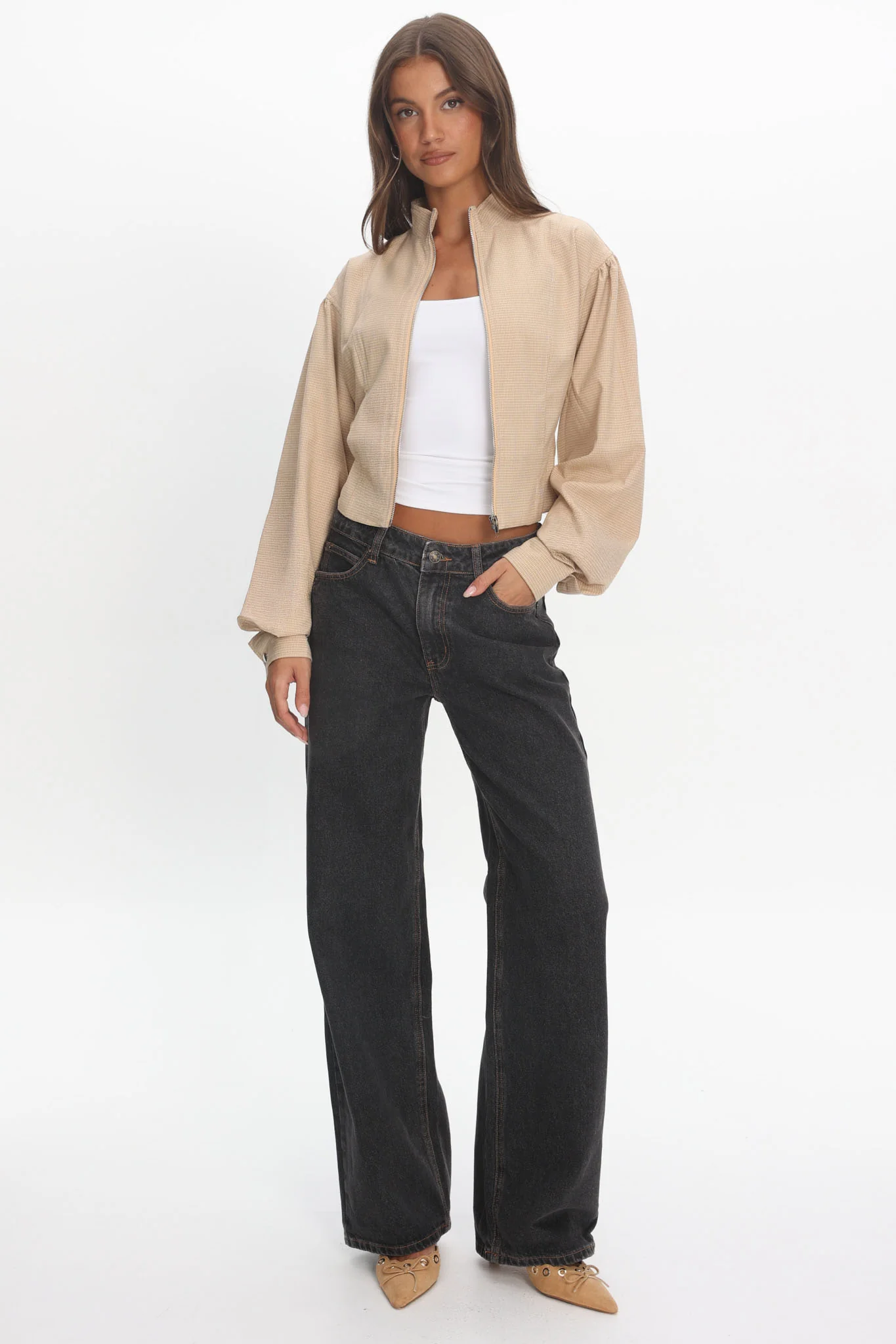 LIONESS Eclipse Jacket Beige Plaid - Image 2