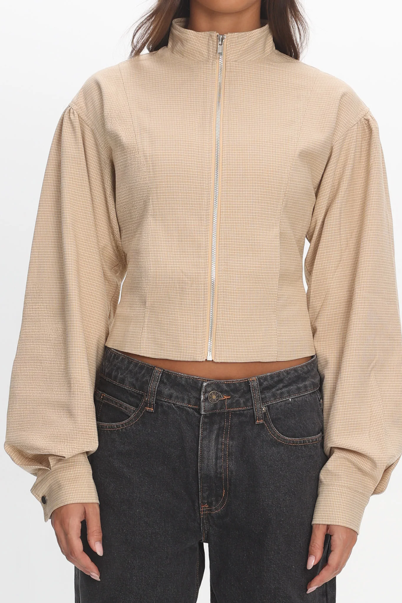 LIONESS Eclipse Jacket Beige Plaid - Image 4