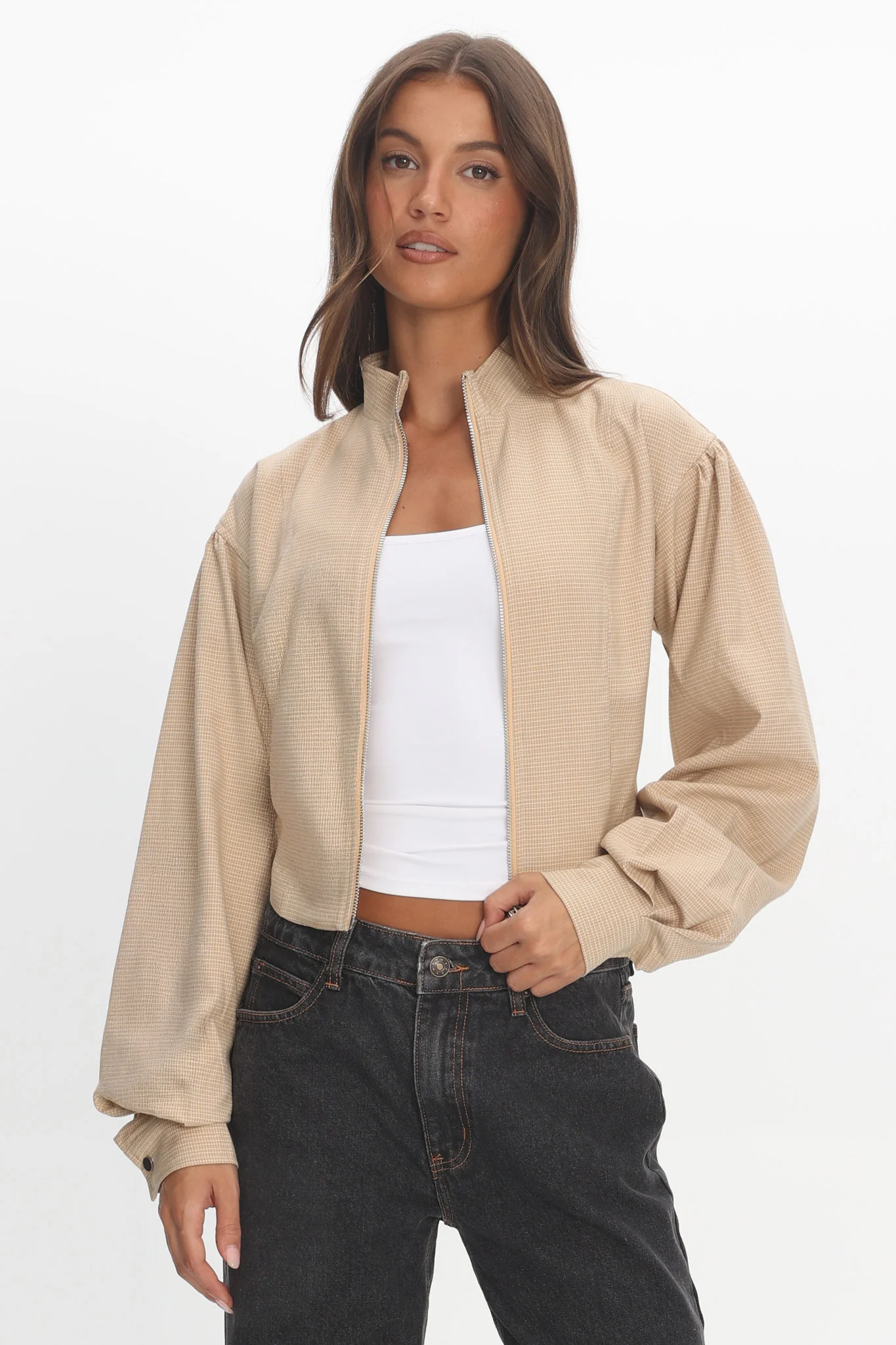 LIONESS Eclipse Jacket Beige Plaid - Image 5