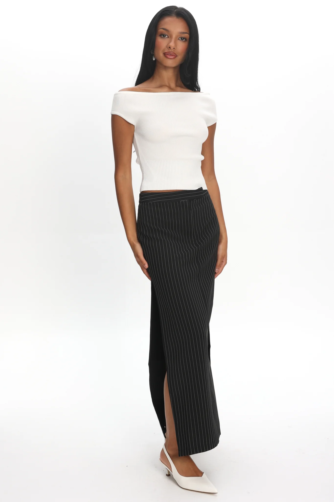 LIONESS Lune Maxi Skirt Onyx Pinstripe