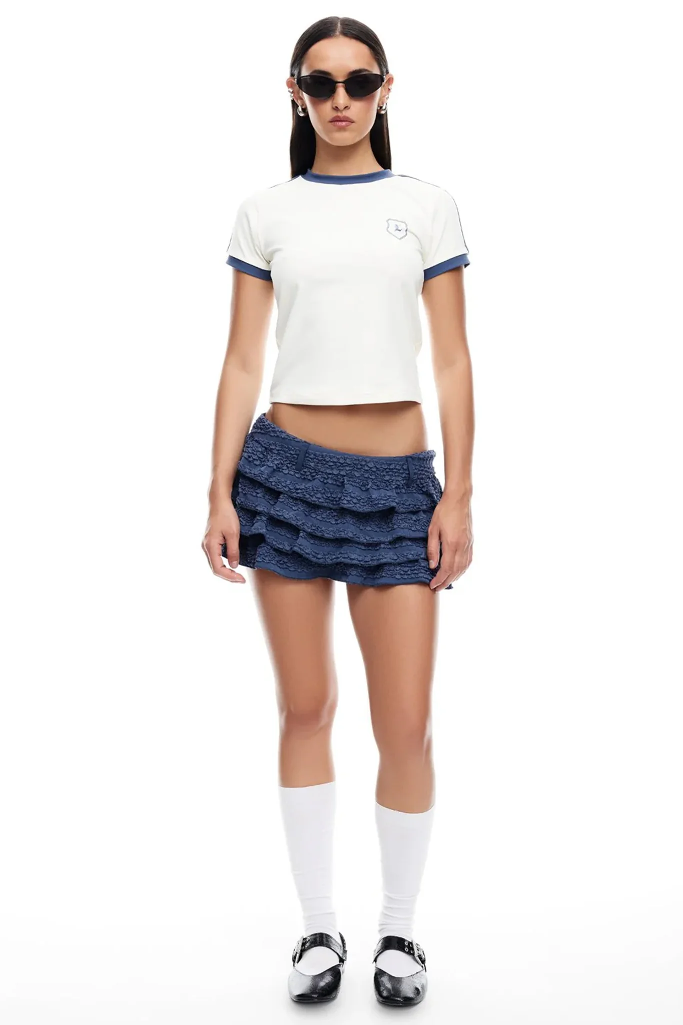 LIONESS Match Point Mini Skort Ivory Navy - Image 3