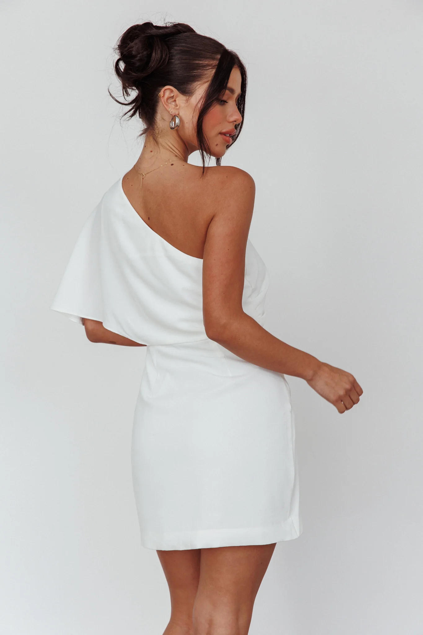 Lironne One Shoulder Mini Dress Off White - Image 2