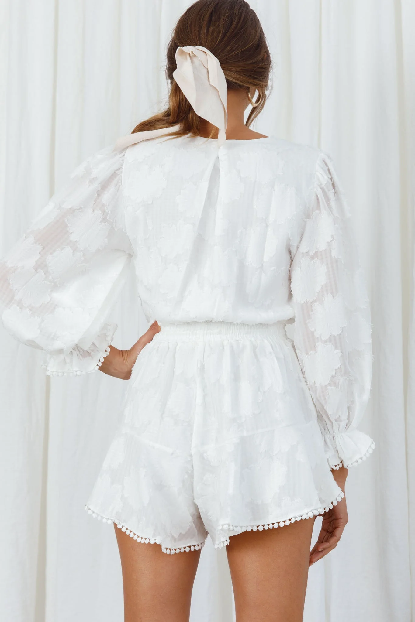 Live Free Button-Up Bodice Long Sleeve Romper White - Image 2