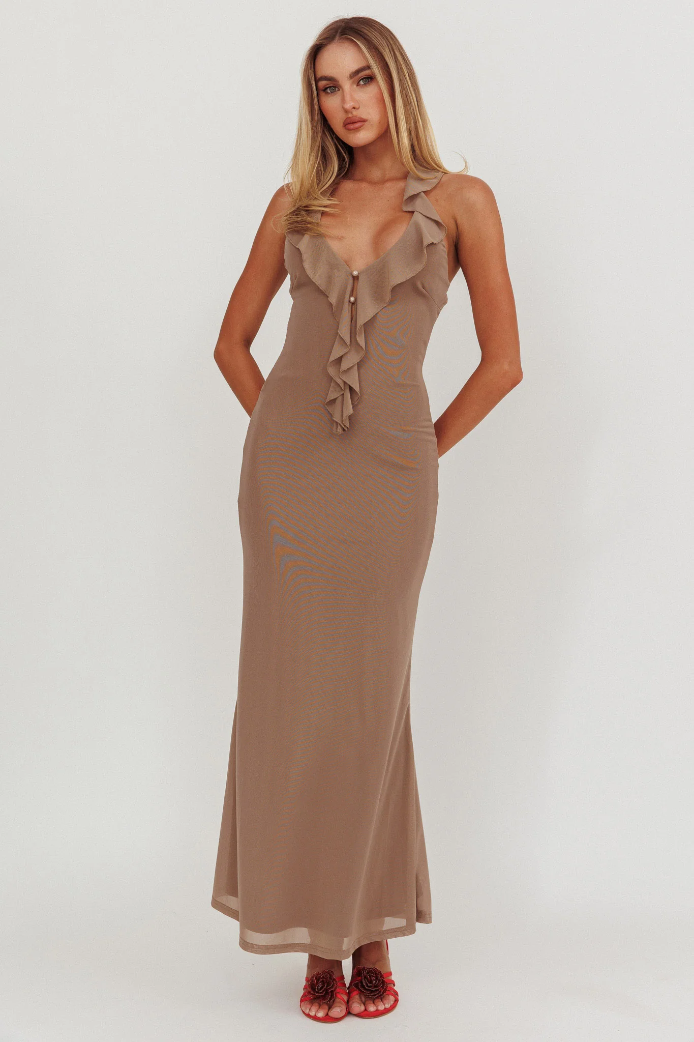 Live Loud Ruffle Halterneck Maxi Dress Grey - Image 5