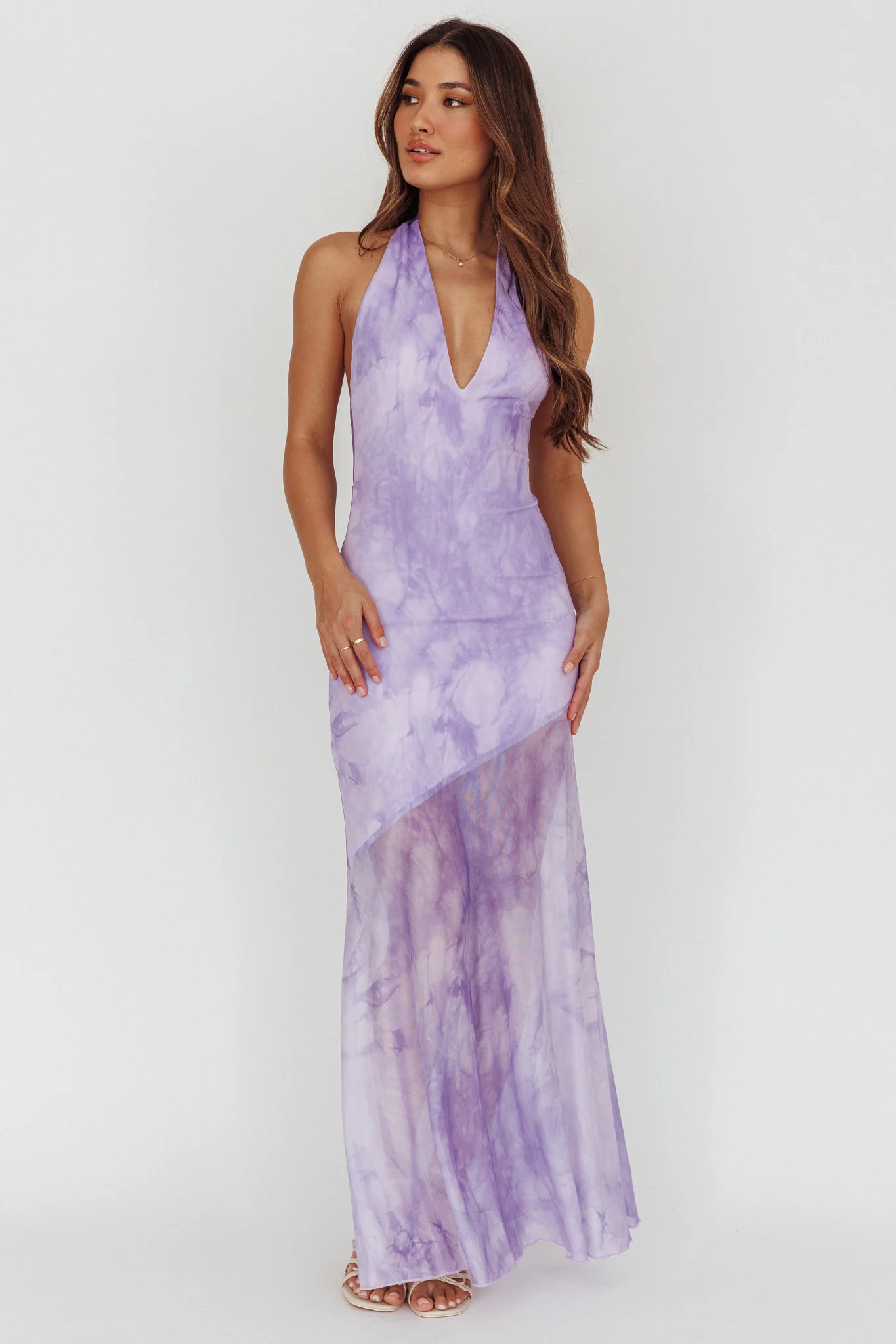Locket Halterneck Maxi Dress Marbled Lilac - Image 4