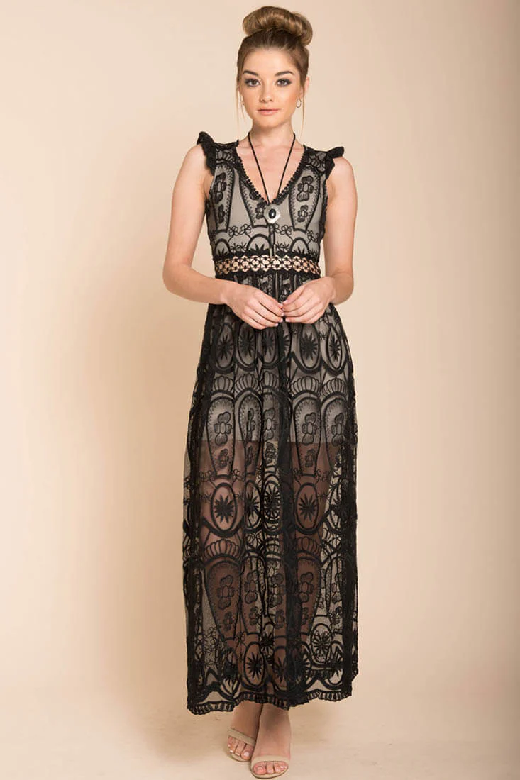 London Bohemian Glamour Maxi Dress Black - Image 2
