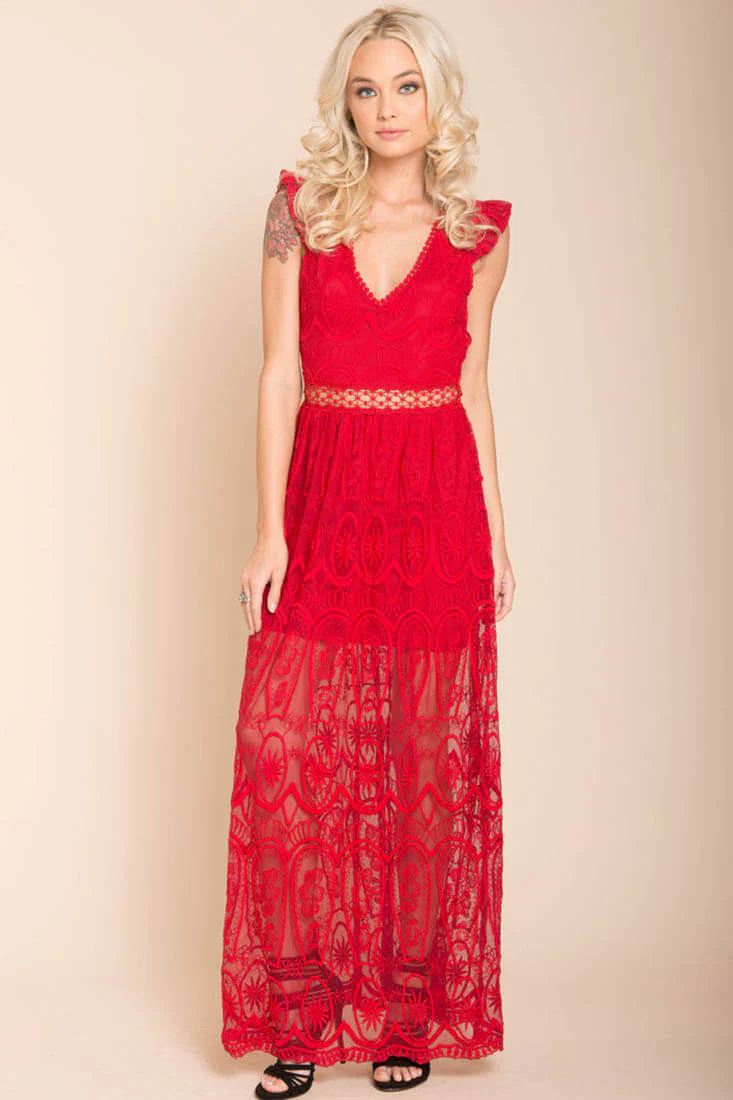 London Bohemian Glamour Maxi Dress Red - Image 3