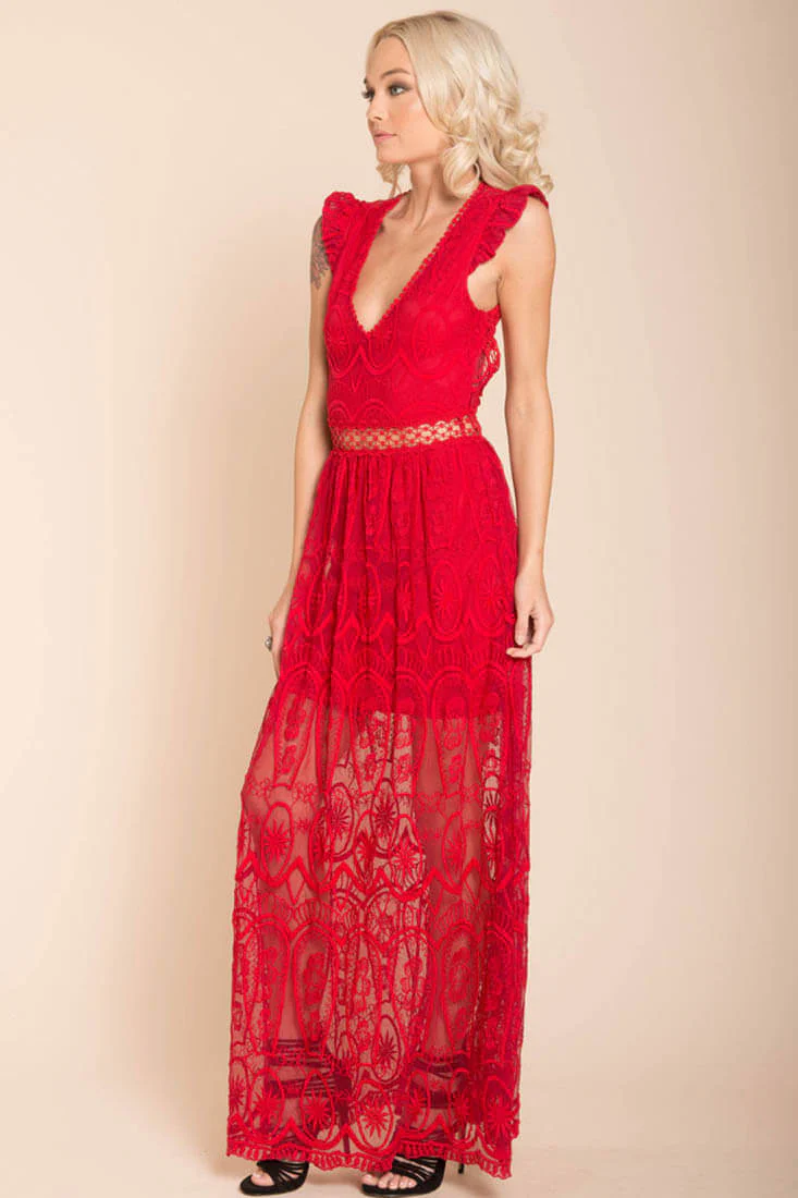 London Bohemian Glamour Maxi Dress Red - Image 4