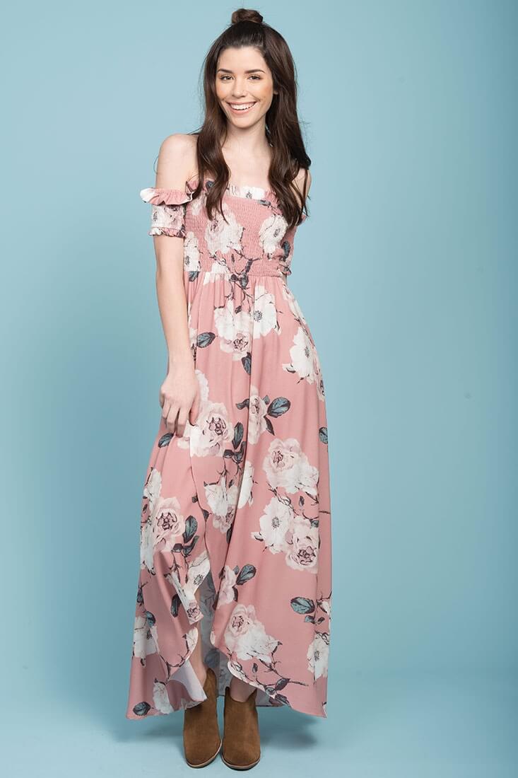 Londyn Floral Print Ruffled Sleeve Maxi Dress Pink - Image 4