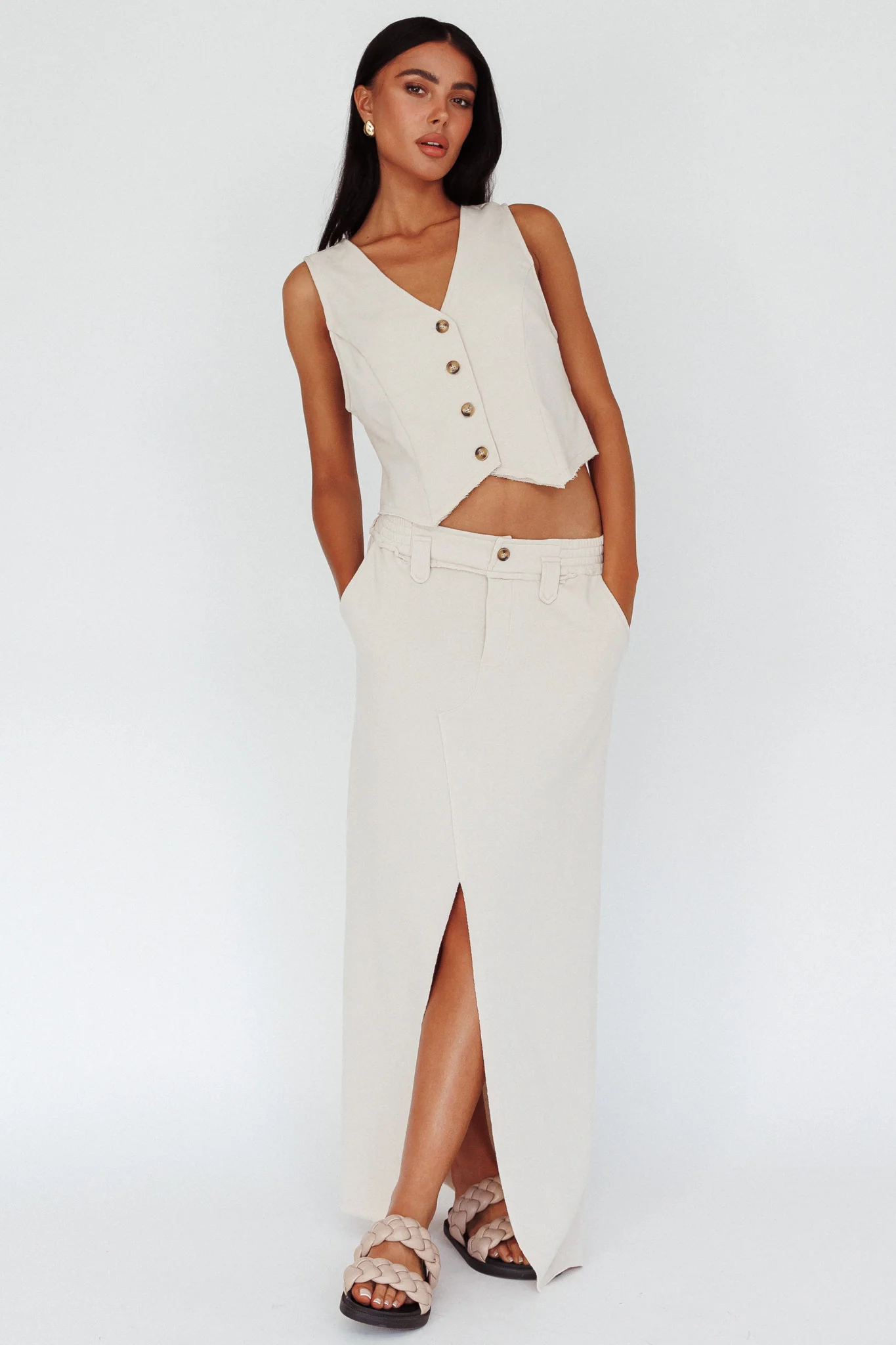 Long Awaited Faux Placket Maxi Skirt Seashell - Image 2