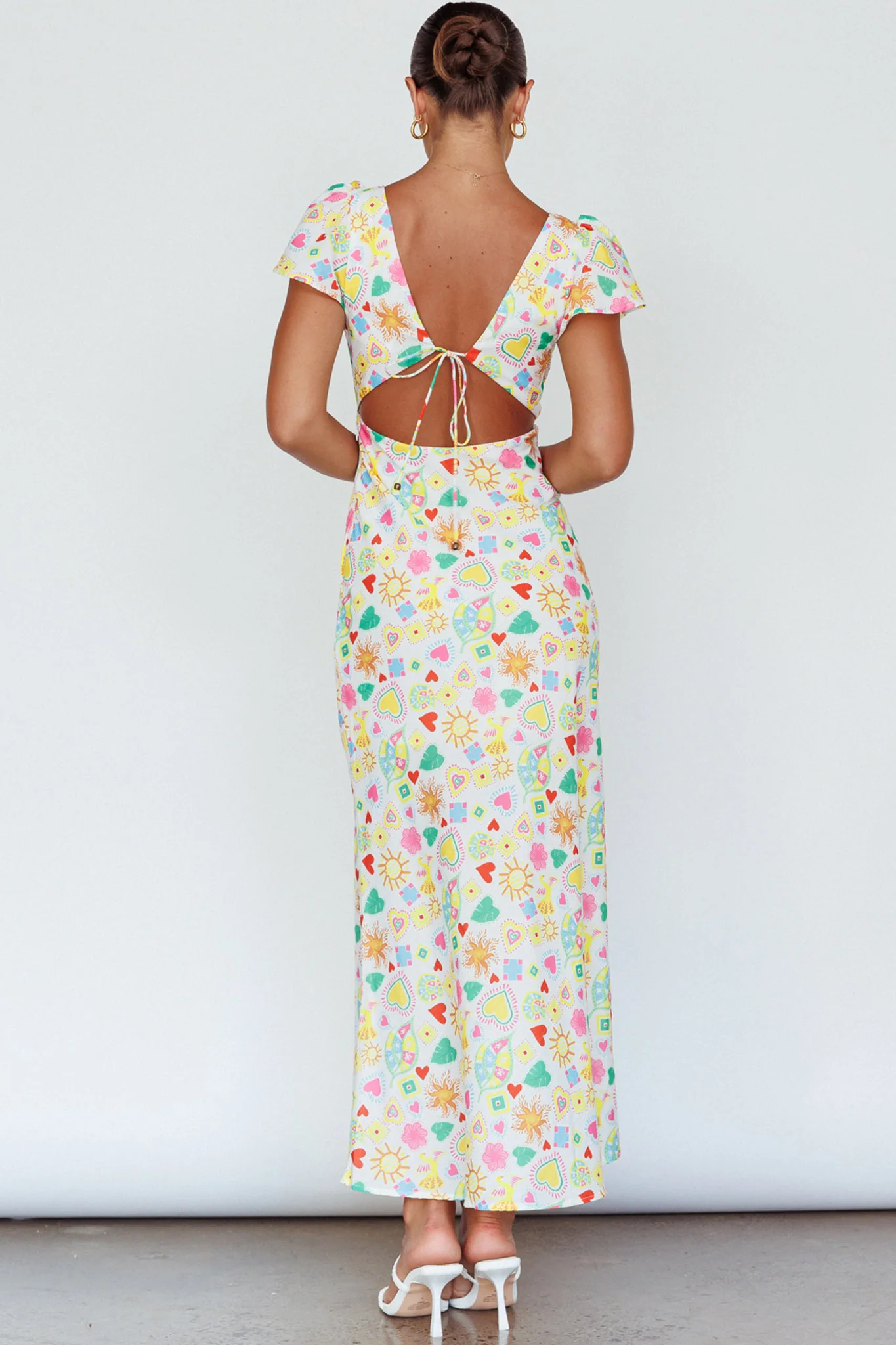 Long Summer Flutter Sleeve Maxi Dress Printed White - Image 4