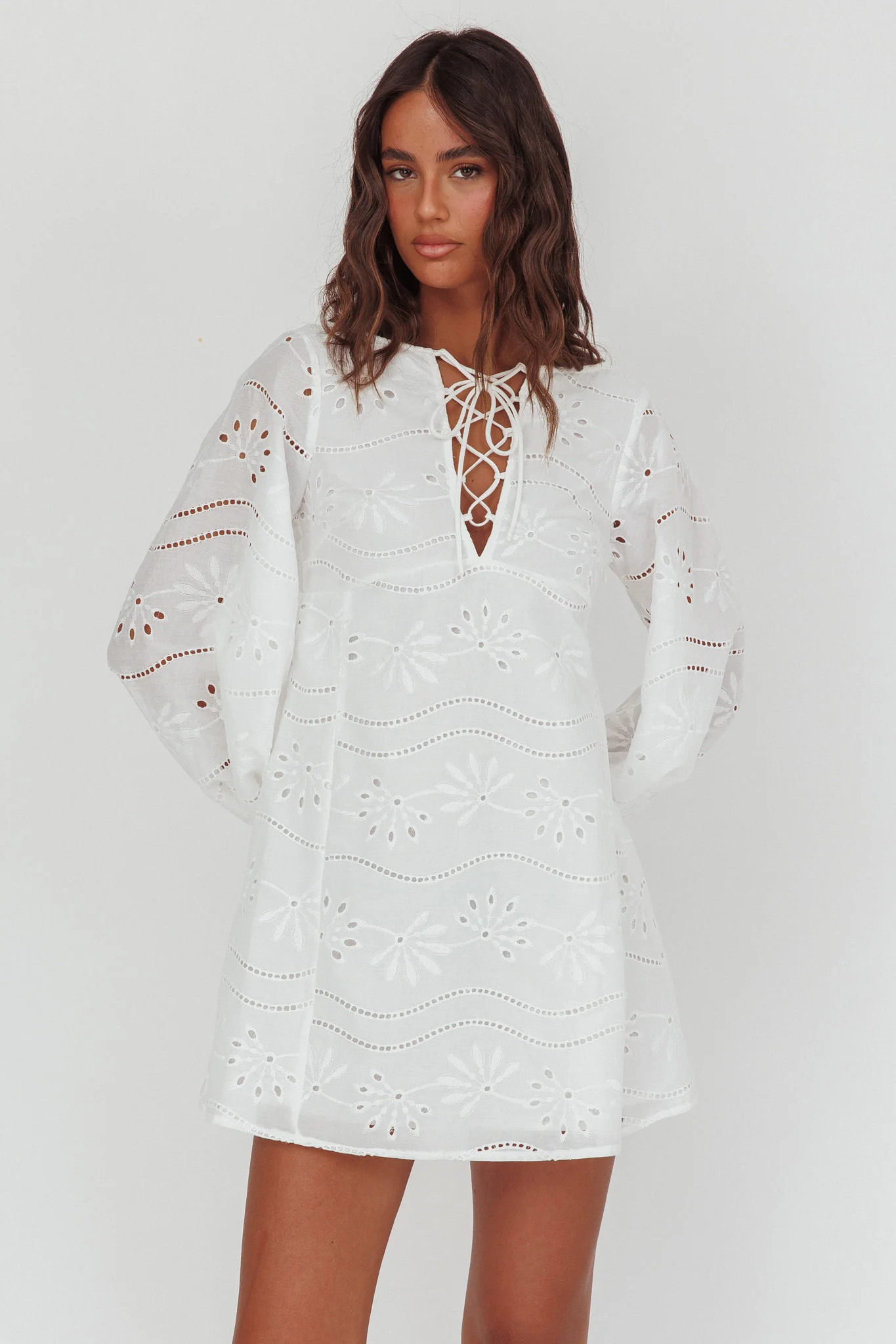 Long Weekend Eyelet Mini Dress White - Image 5