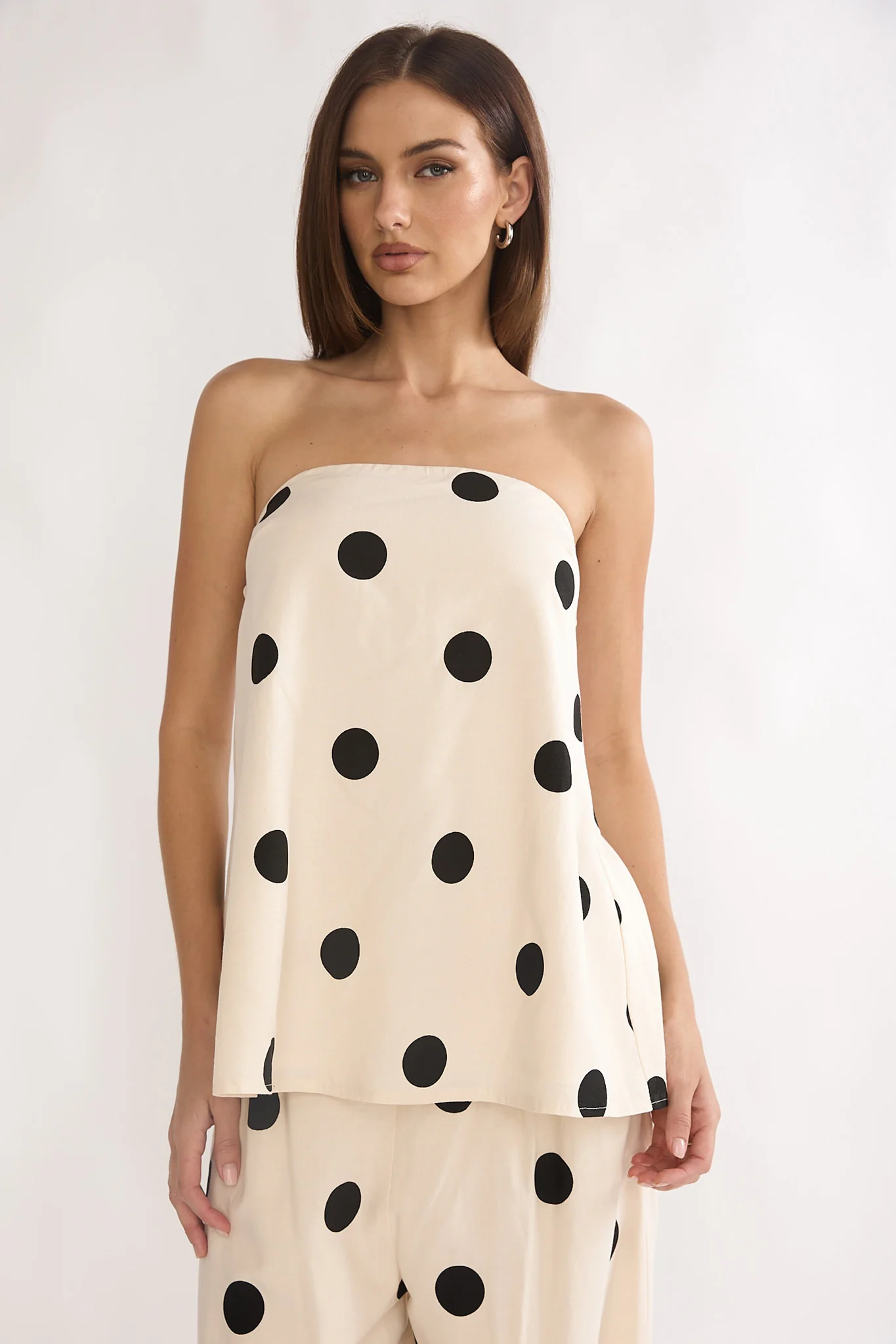 Loraya Strapless Split Back Top Polka Dot Beige/Black