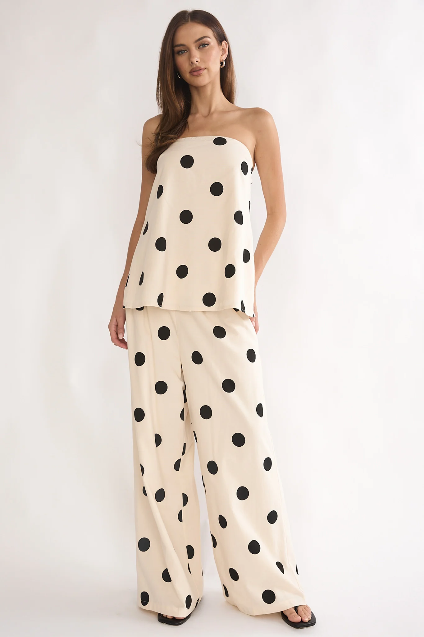 Loraya Strapless Split Back Top Polka Dot Beige/Black - Image 2