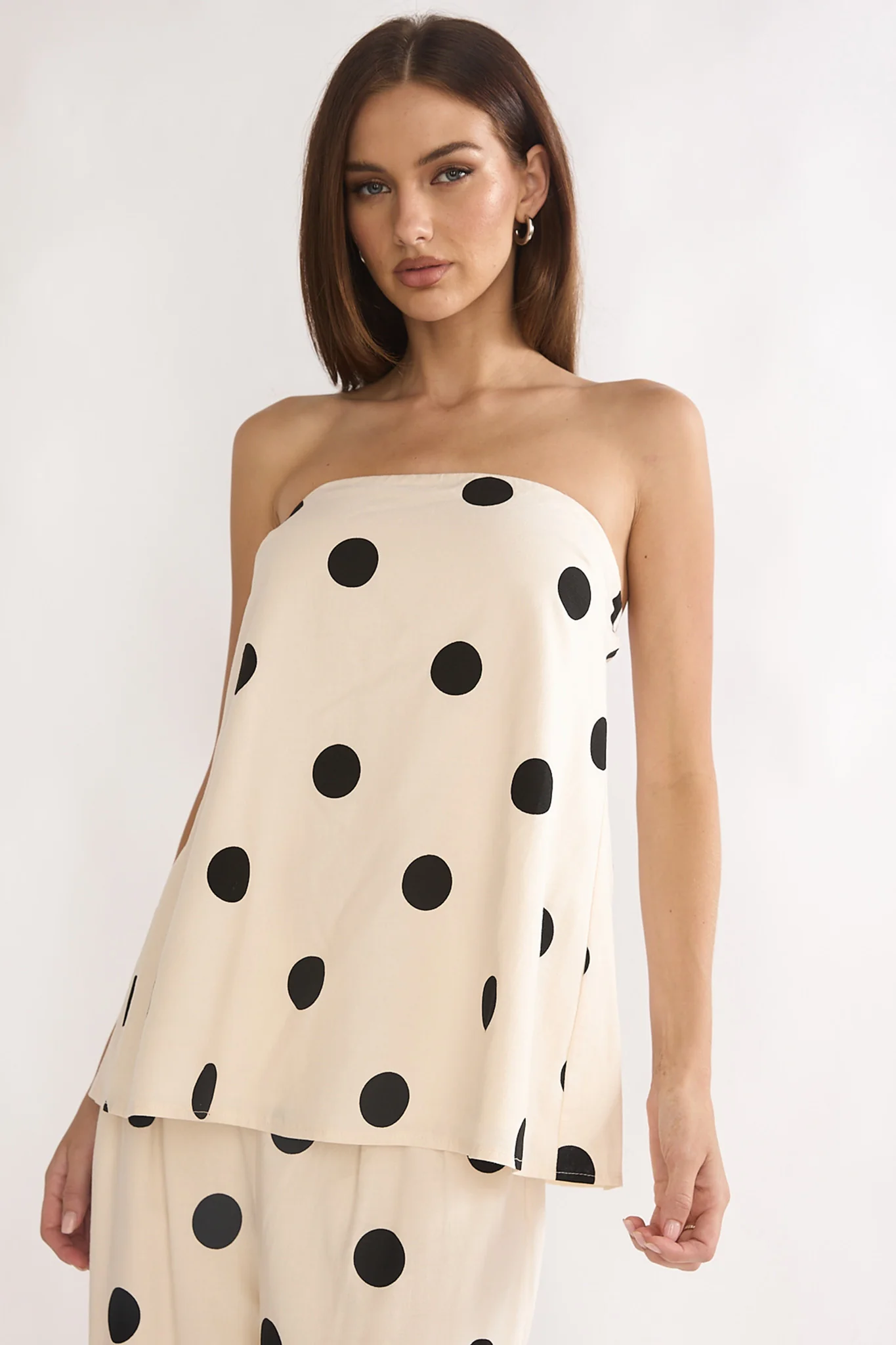 Loraya Strapless Split Back Top Polka Dot Beige/Black - Image 5