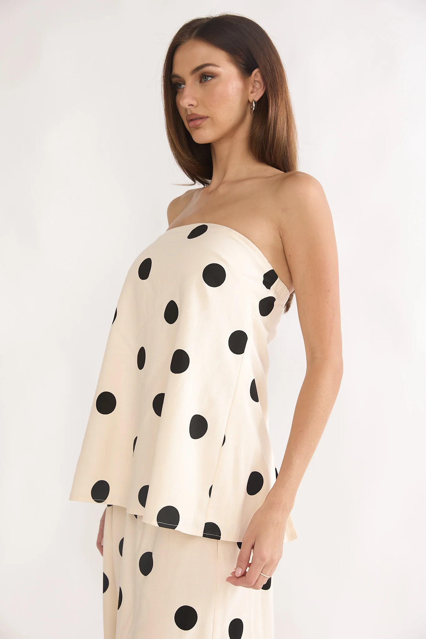 Loraya Strapless Split Back Top Polka Dot Beige/Black - Image 6