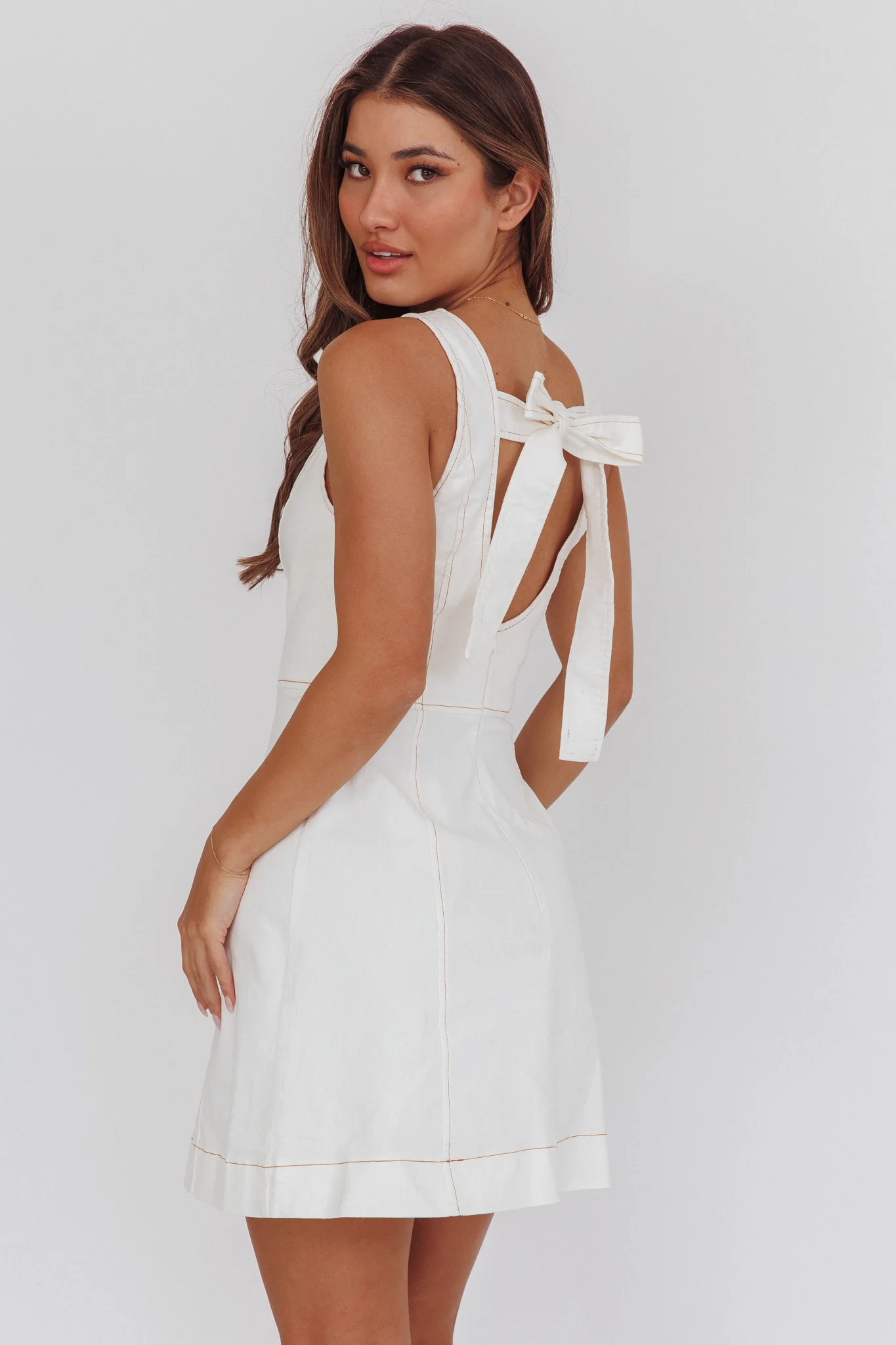 Loreine Tied Back Mini Dress Cream - Image 2