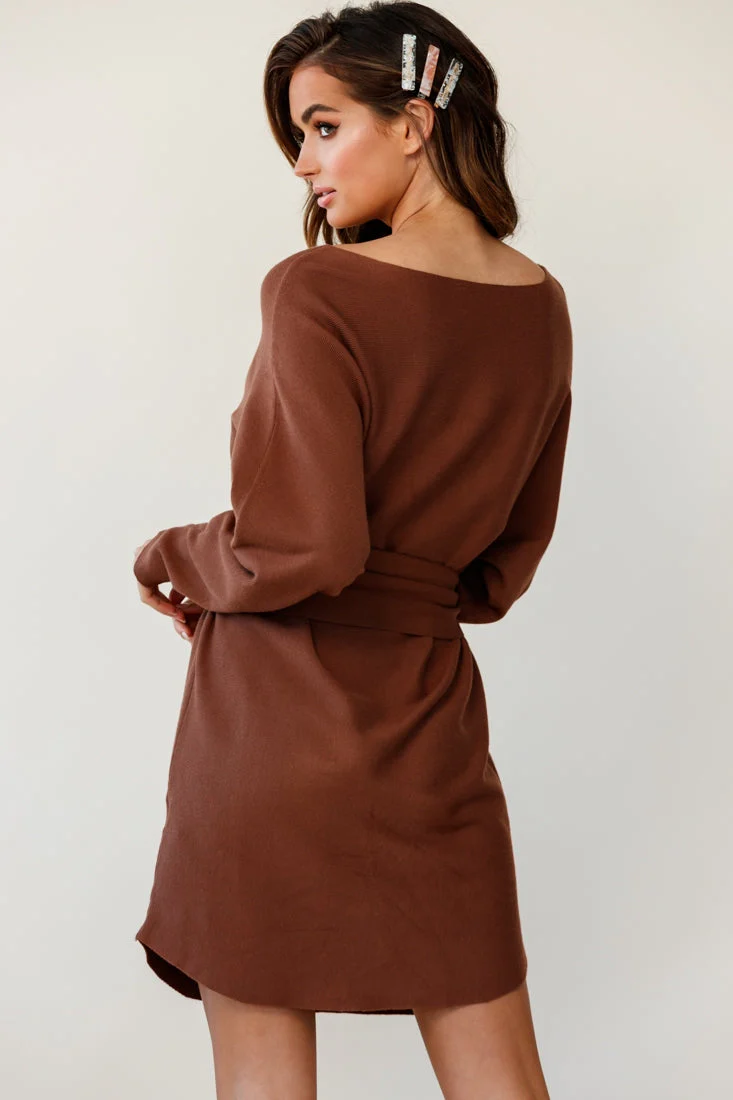Lorelei Long Sleeve Wide Belt Knit Dress Camel - Image 3
