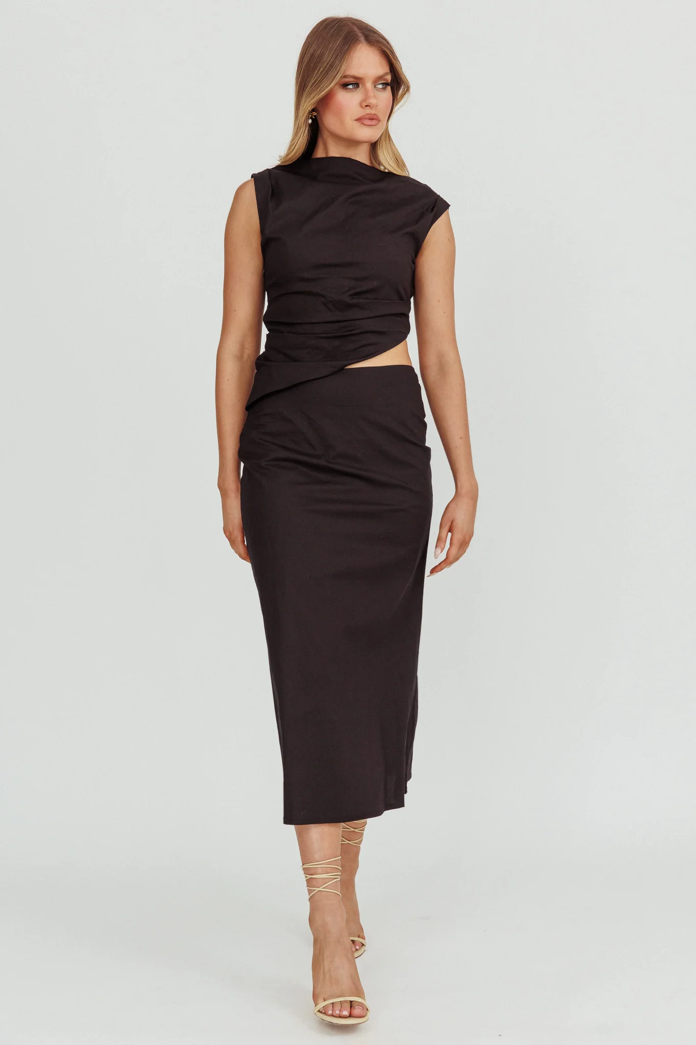 Lorely Boat Neck Cut Out Midi Dress Black - Image 5
