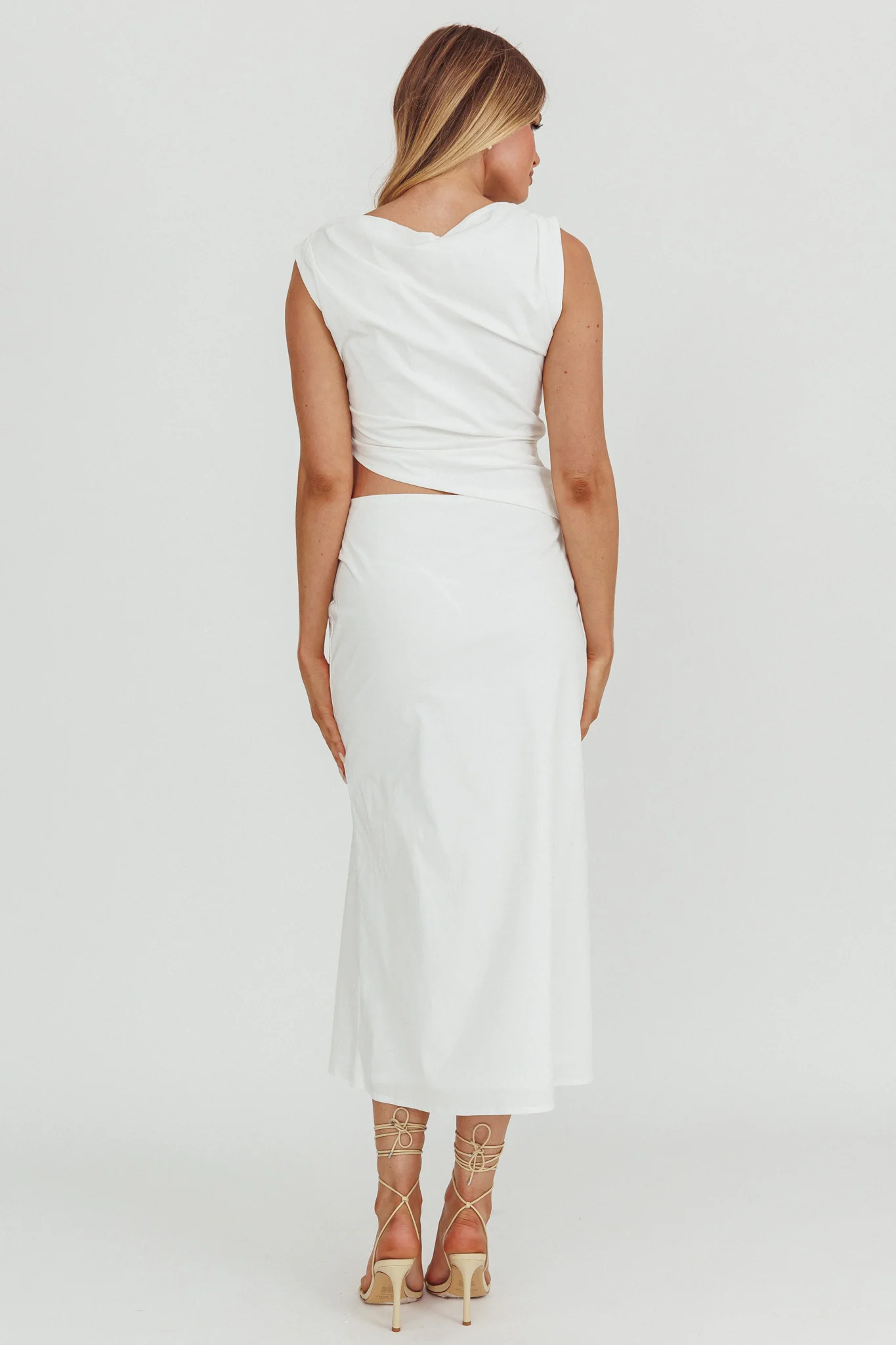 Lorely Boat Neck Cut Out Midi Dress White - Image 2