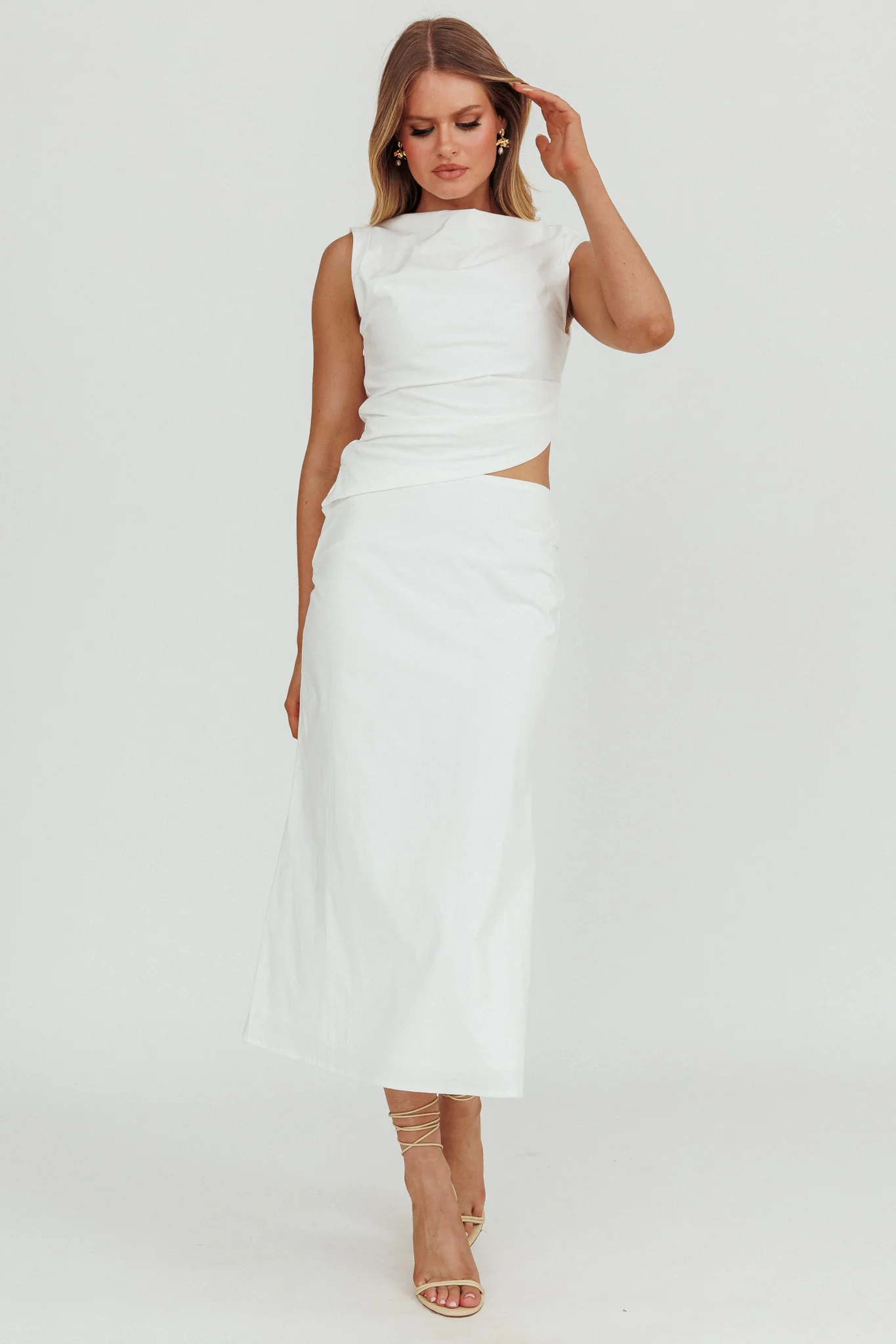 Lorely Boat Neck Cut Out Midi Dress White - Image 3