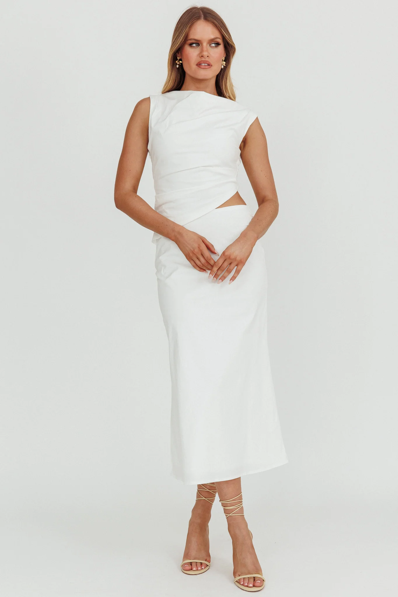 Lorely Boat Neck Cut Out Midi Dress White - Image 5