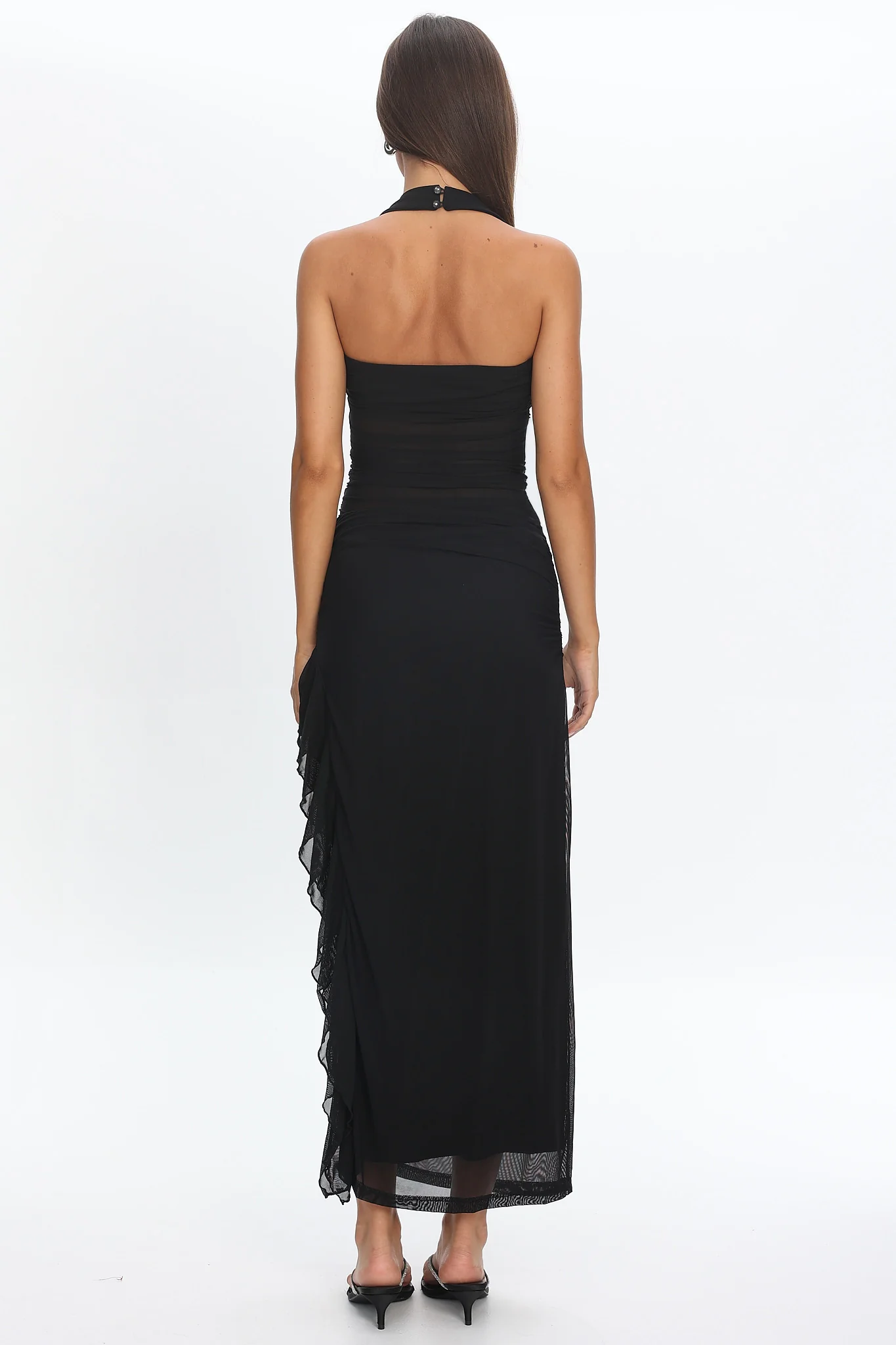 Lorely Halterneck Mesh Maxi Dress Black - Image 3