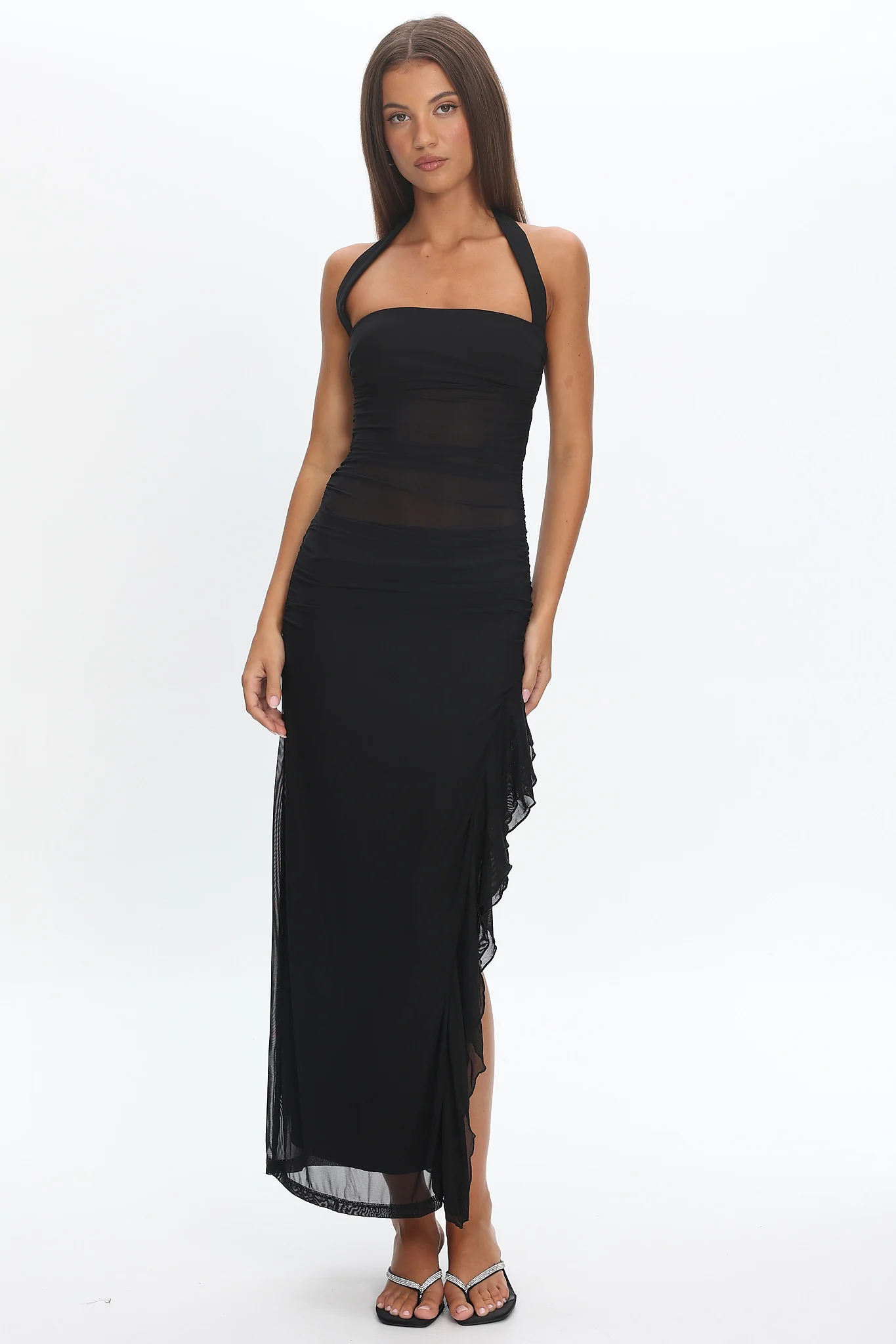 Lorely Halterneck Mesh Maxi Dress Black - Image 5